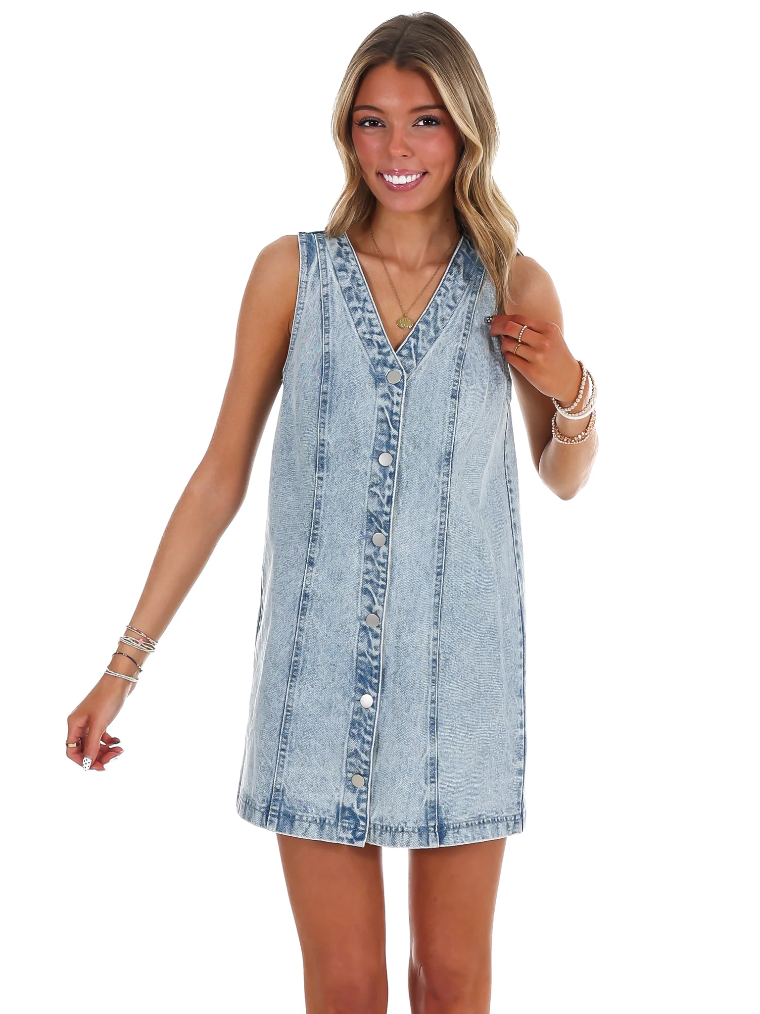 All the Angles V-Neck Denim Mini Dress - Image 3