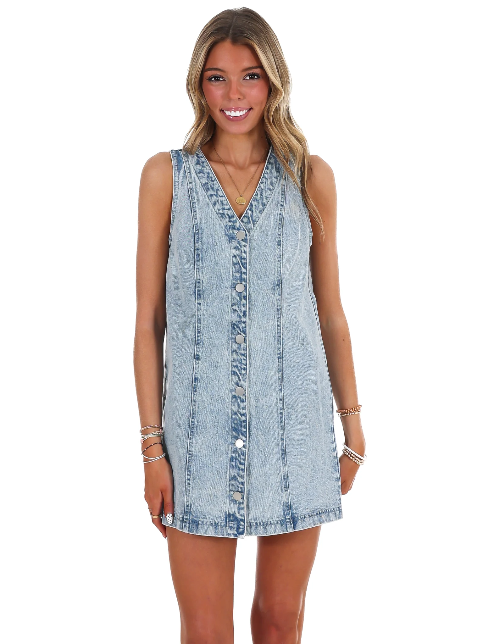 All the Angles V-Neck Denim Mini Dress - Image 5