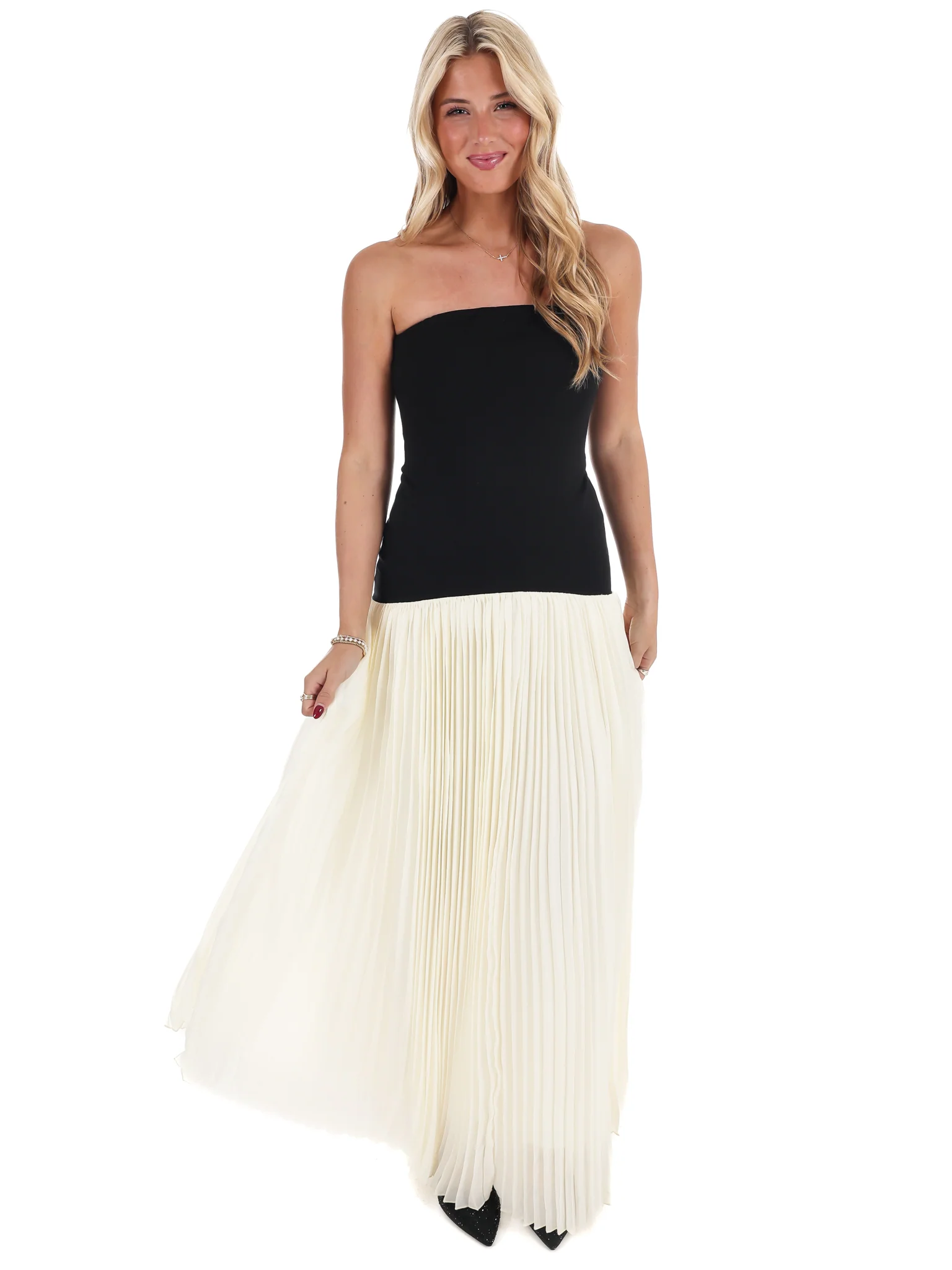 Amour Strapless Drop Waist Pleated Maxi Dress - Image 2