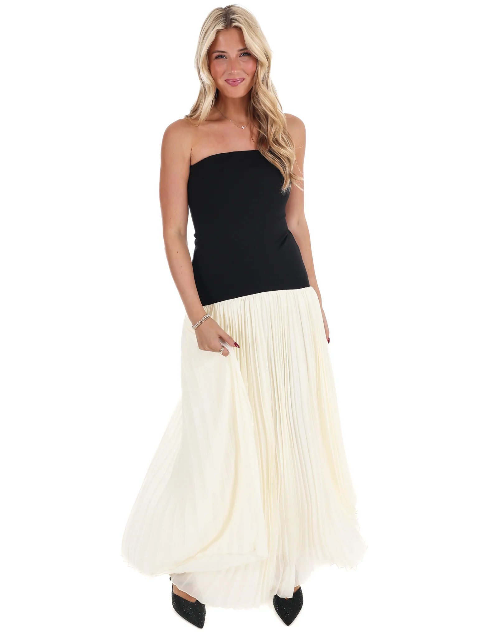 Amour Strapless Drop Waist Pleated Maxi Dress - Image 5
