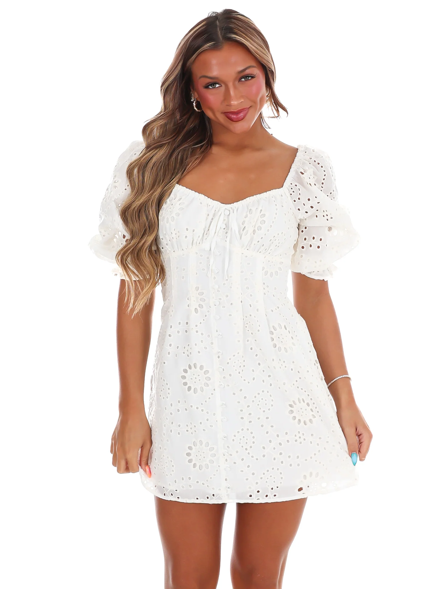 Anything is Possible Floral Eyelet Mini Dress - Image 5