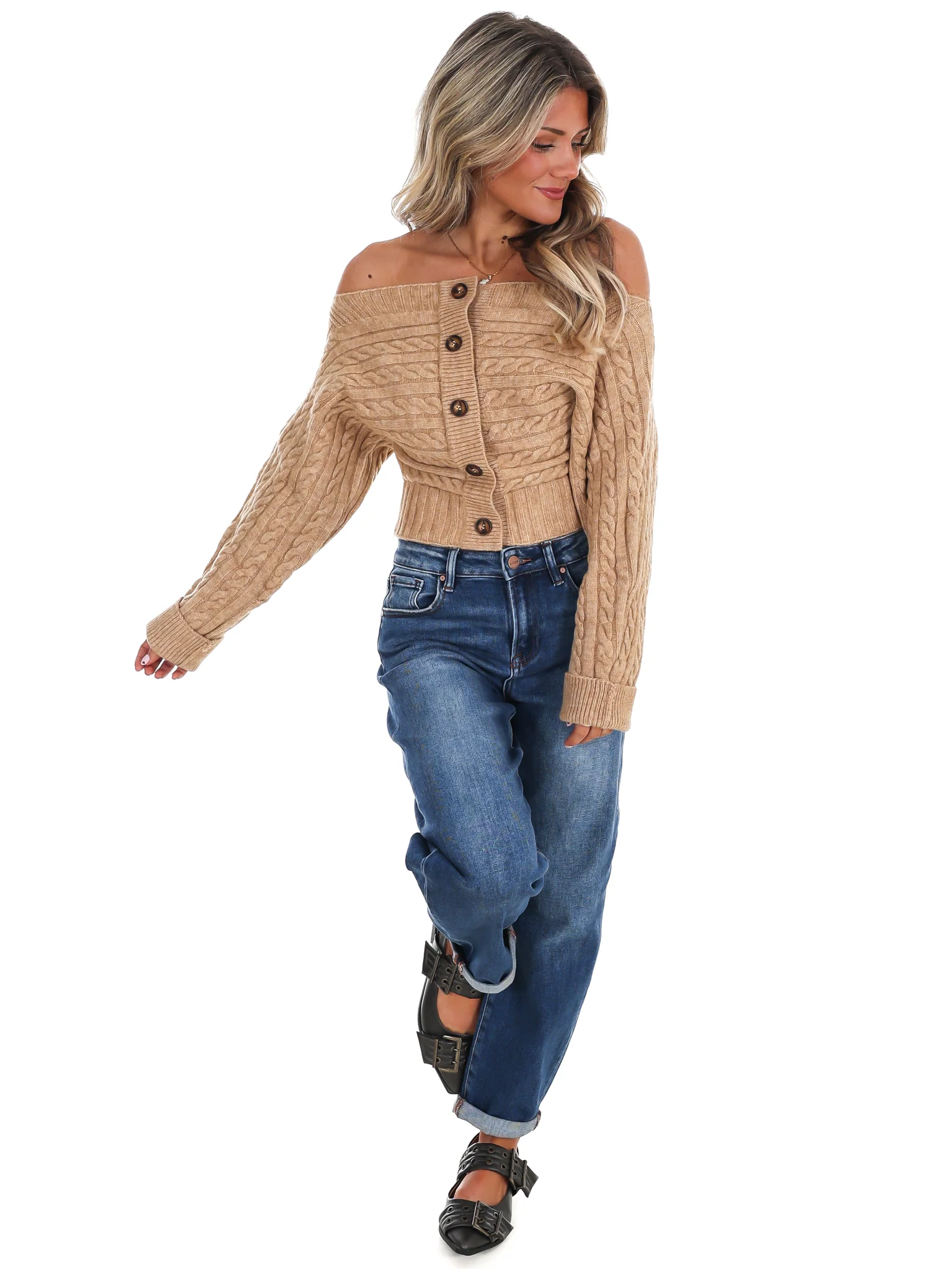 Autumn Check Off Shoulder Sweater - Image 11