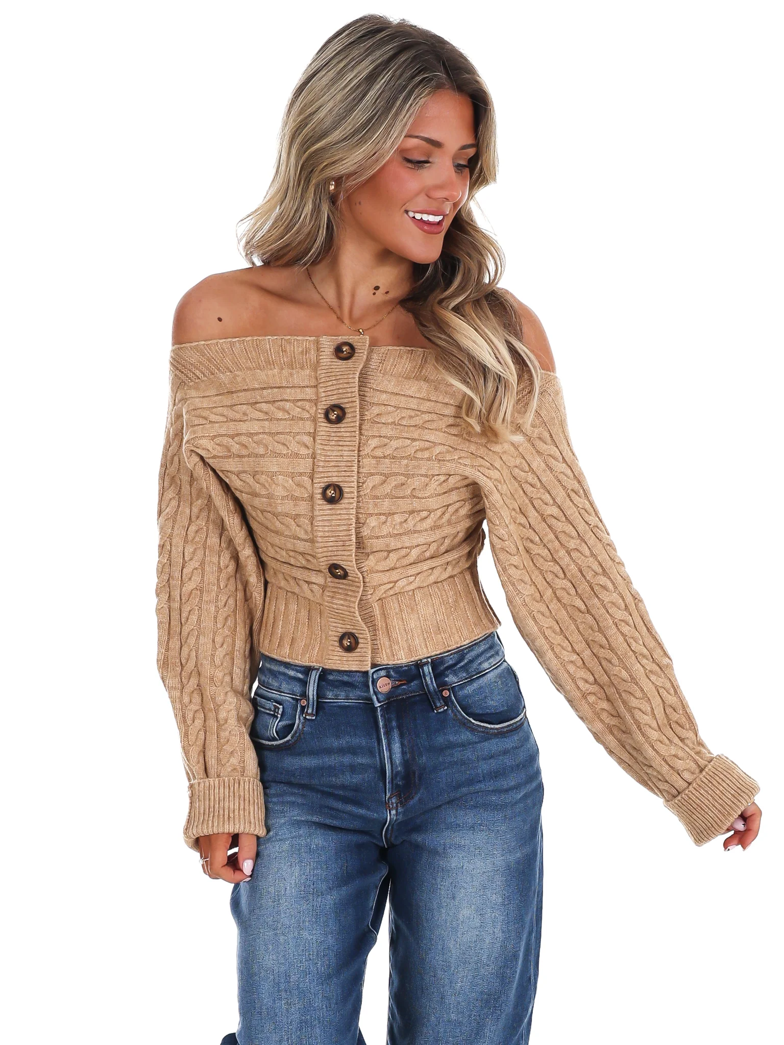 Autumn Check Off Shoulder Sweater - Image 12