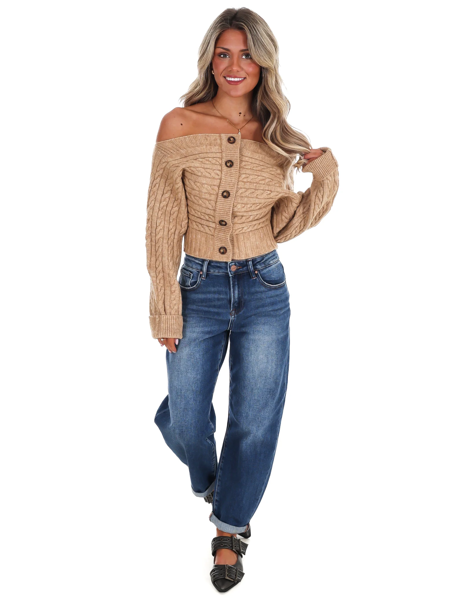 Autumn Check Off Shoulder Sweater - Image 13