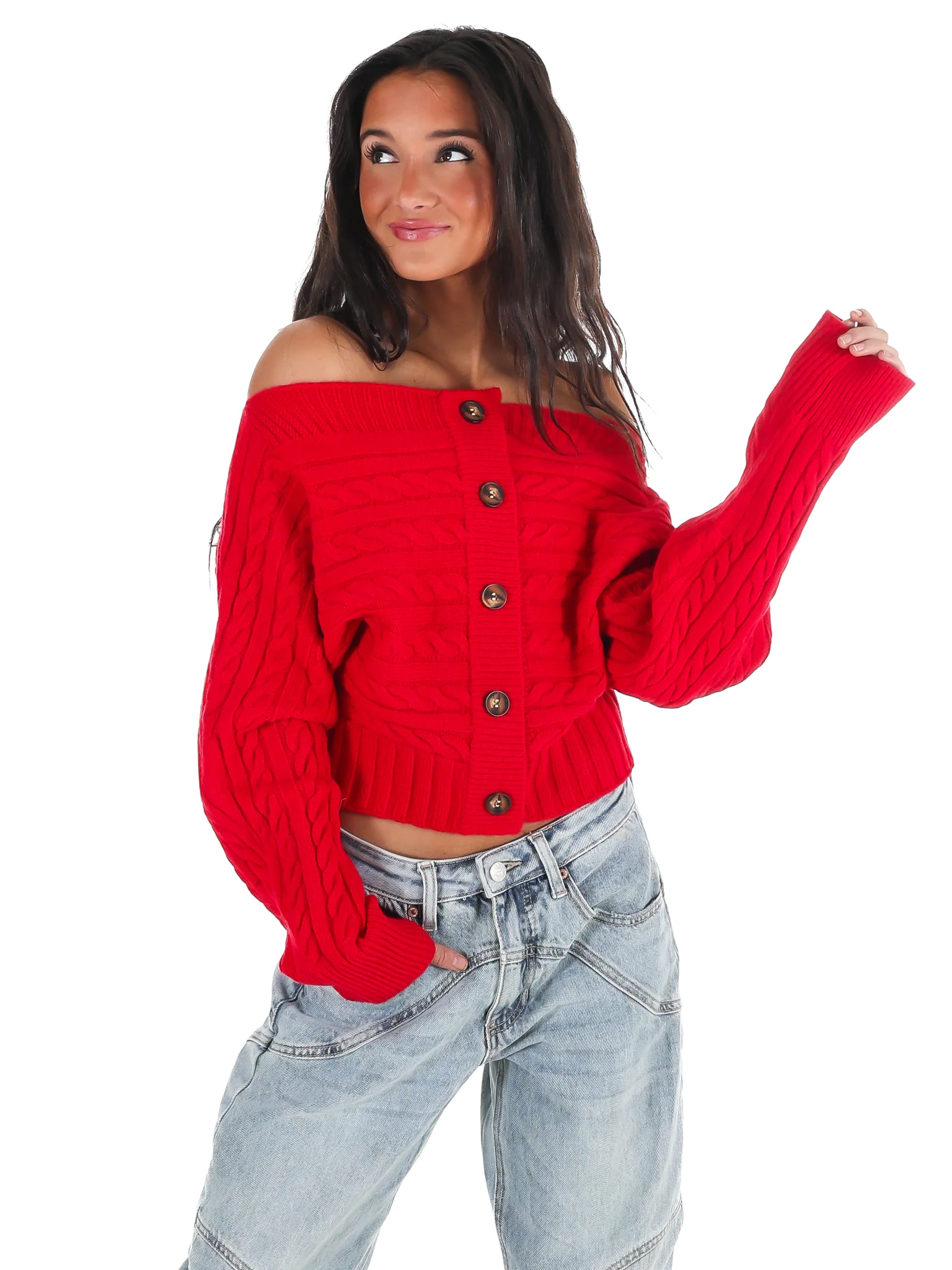 Autumn Check Off Shoulder Sweater - Image 15