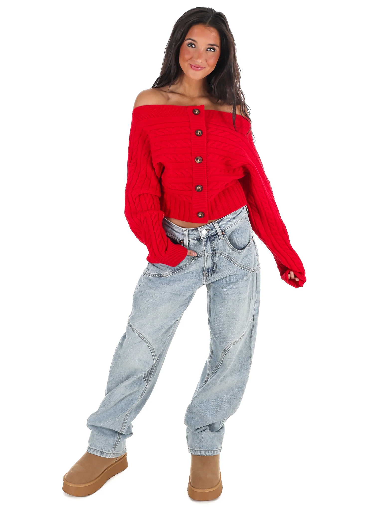 Autumn Check Off Shoulder Sweater - Image 16