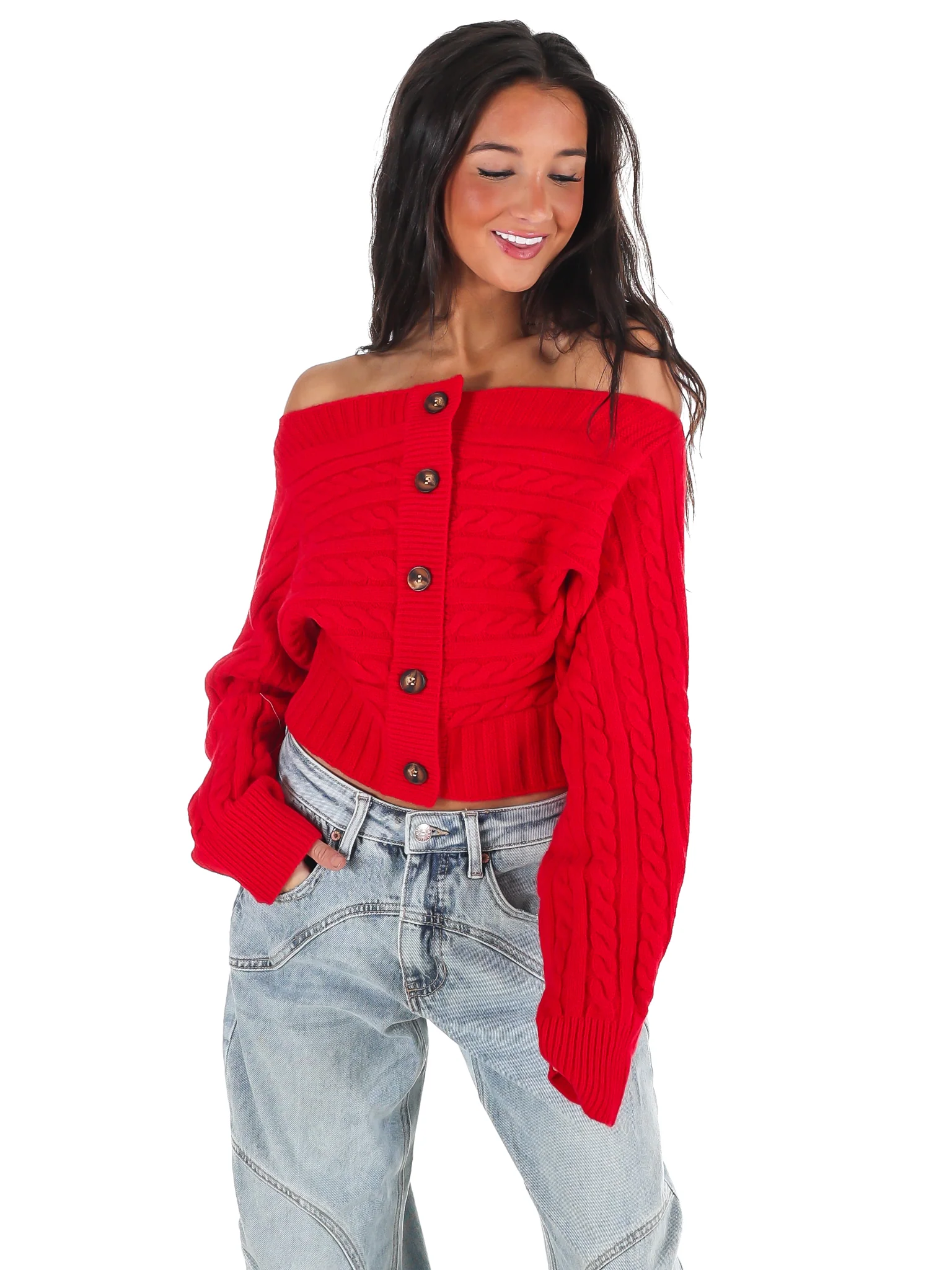 Autumn Check Off Shoulder Sweater - Image 17