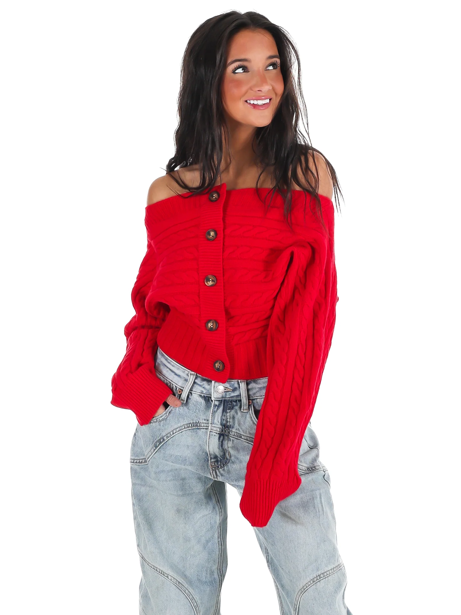 Autumn Check Off Shoulder Sweater - Image 19