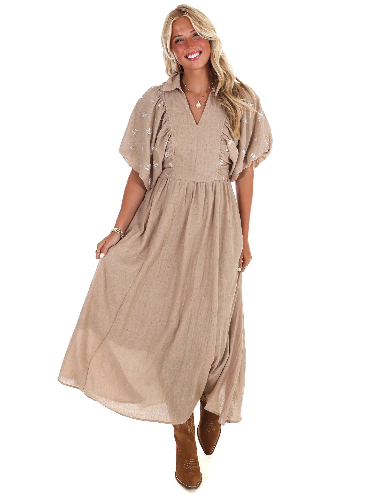 Autumn Stroll Embroidered Midi Dress - Image 3