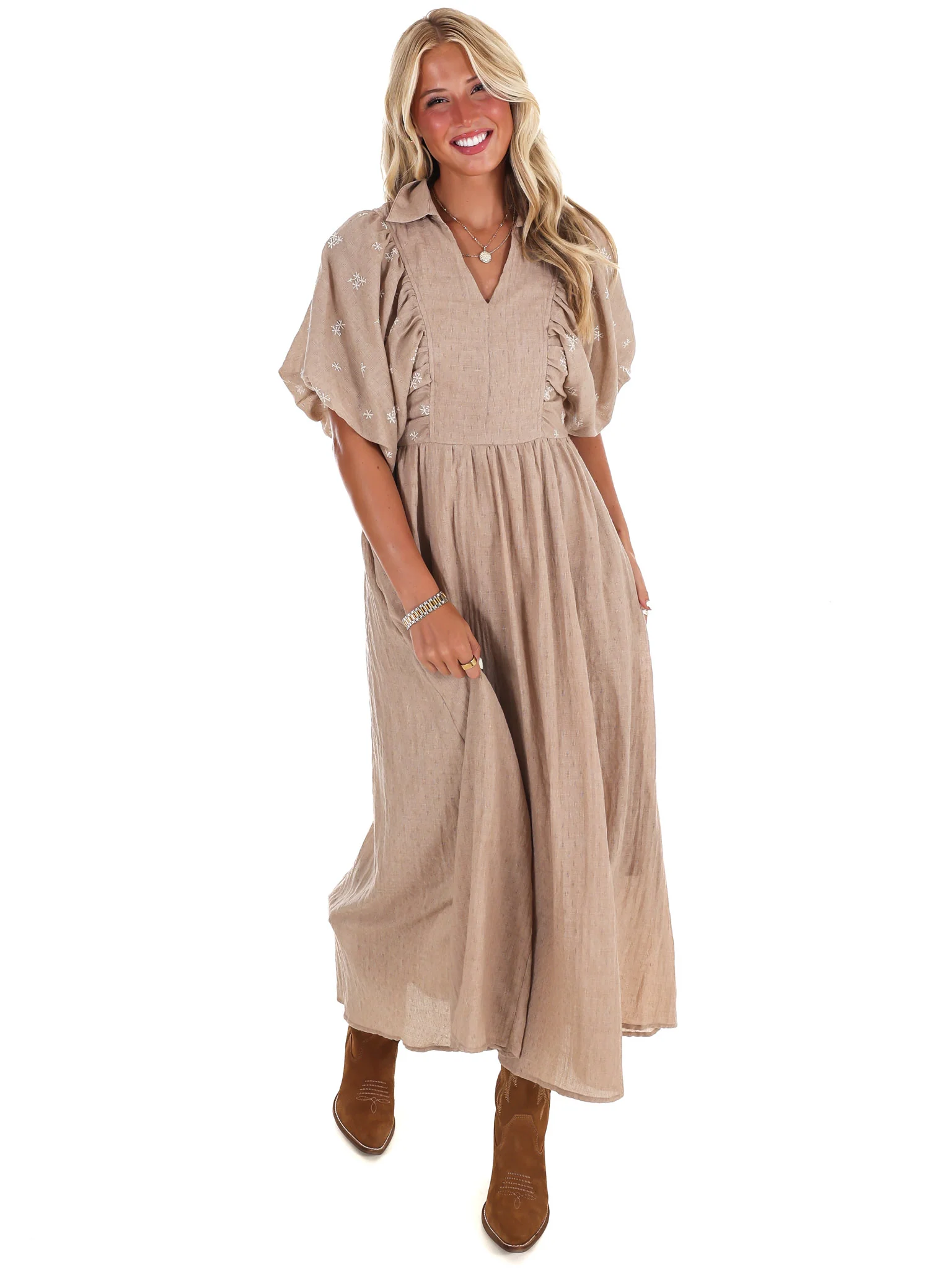 Autumn Stroll Embroidered Midi Dress - Image 4