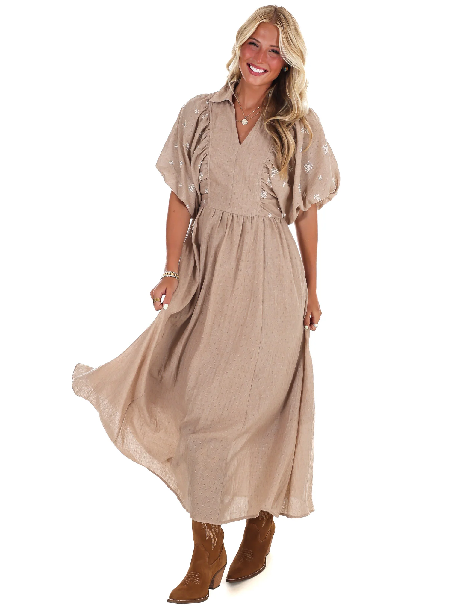 Autumn Stroll Embroidered Midi Dress - Image 6