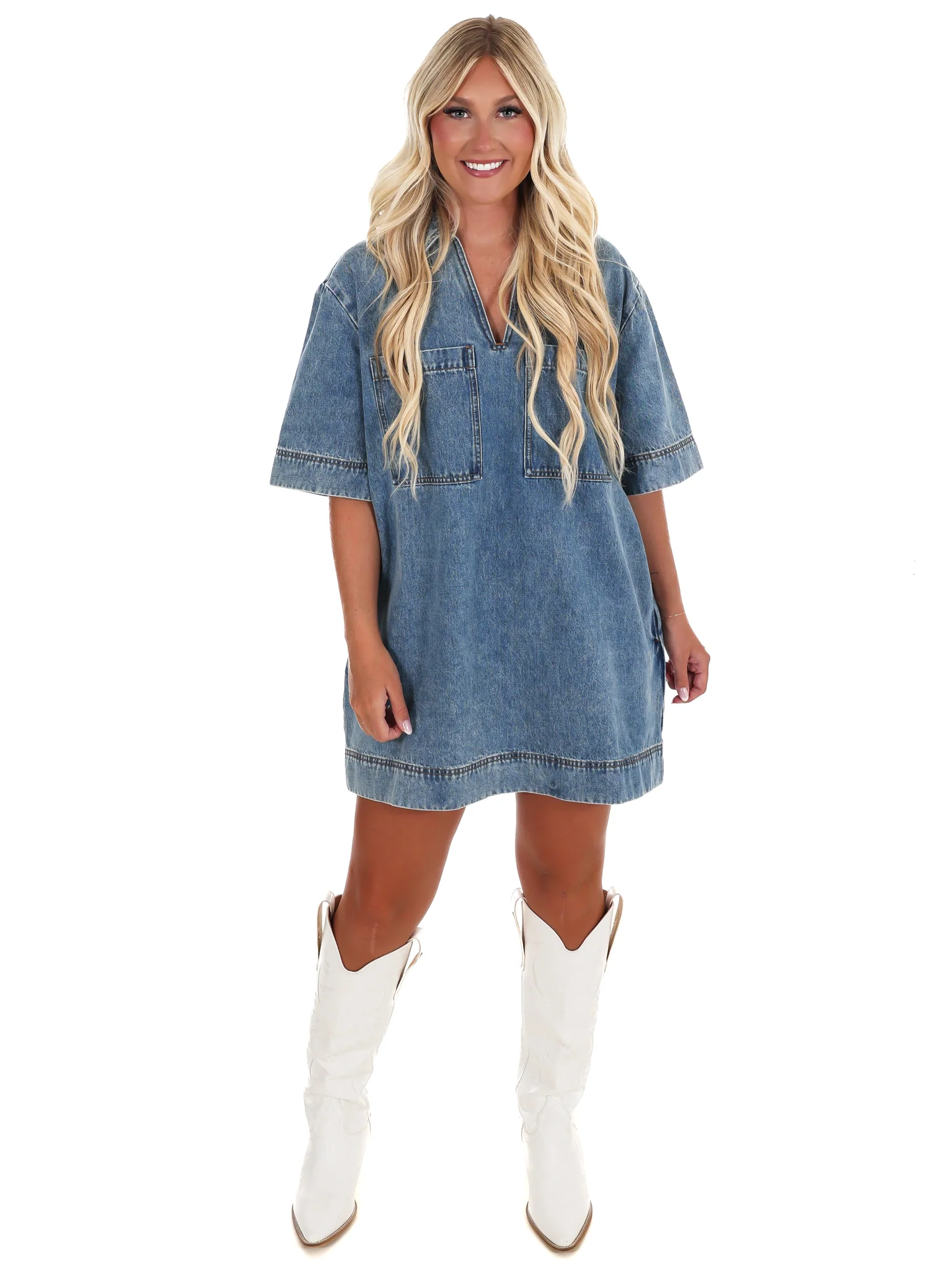 Backroads V-Neck Denim Dress - Image 2