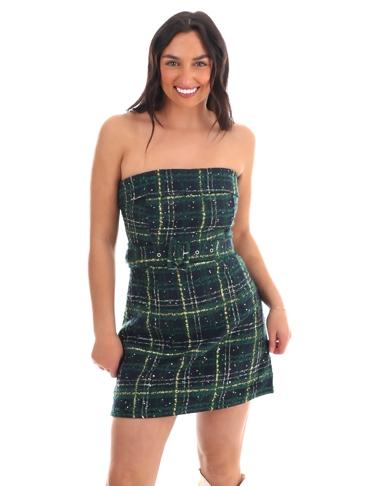 Belted Bliss Tweed Mini Dress - Image 5