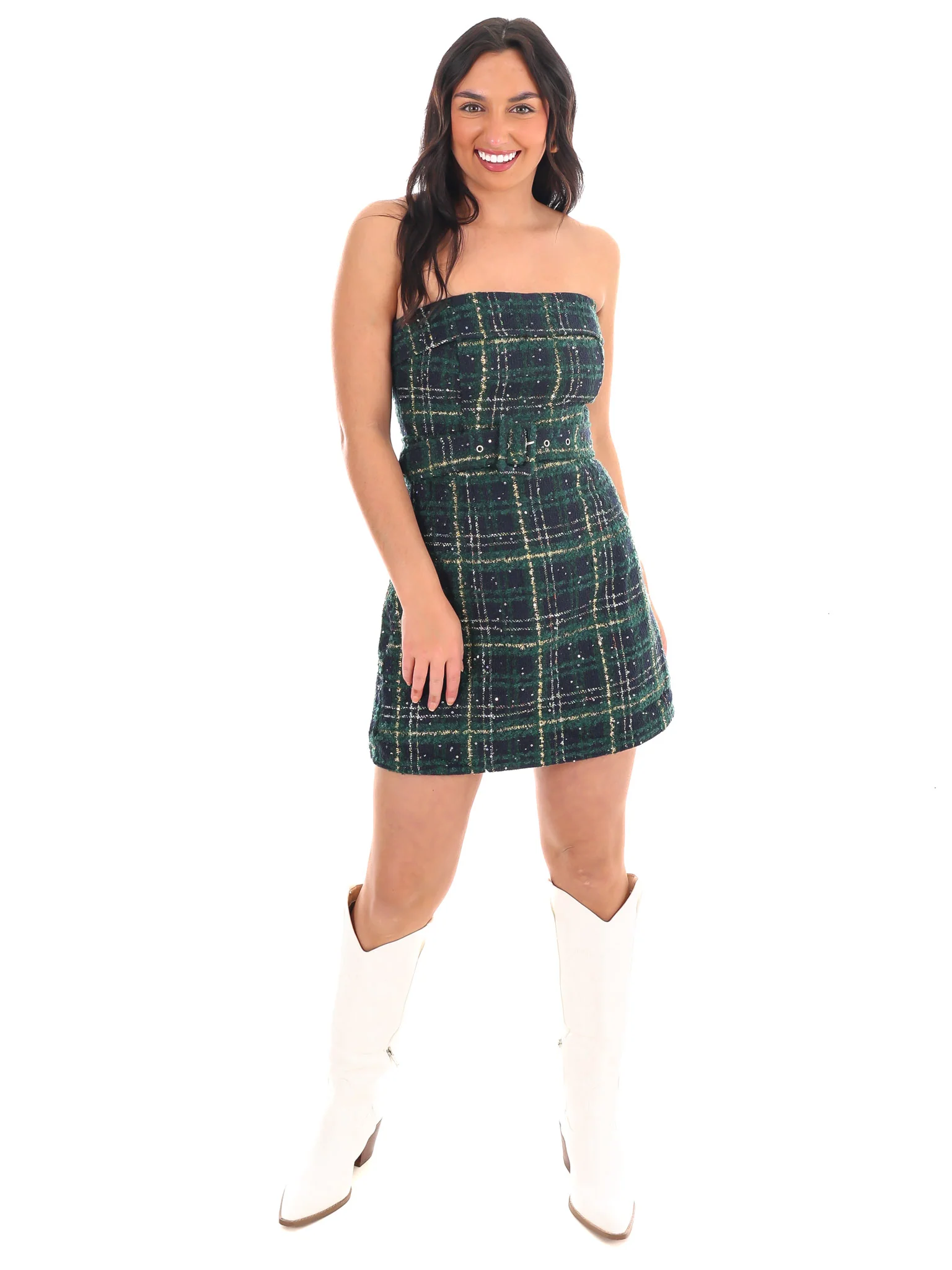 Belted Bliss Tweed Mini Dress - Image 6