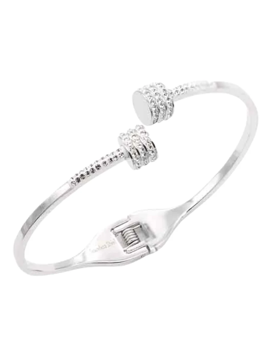 Bonded Bliss Stainless Steel Bangle Bracelet with Clear CZ - Image 2