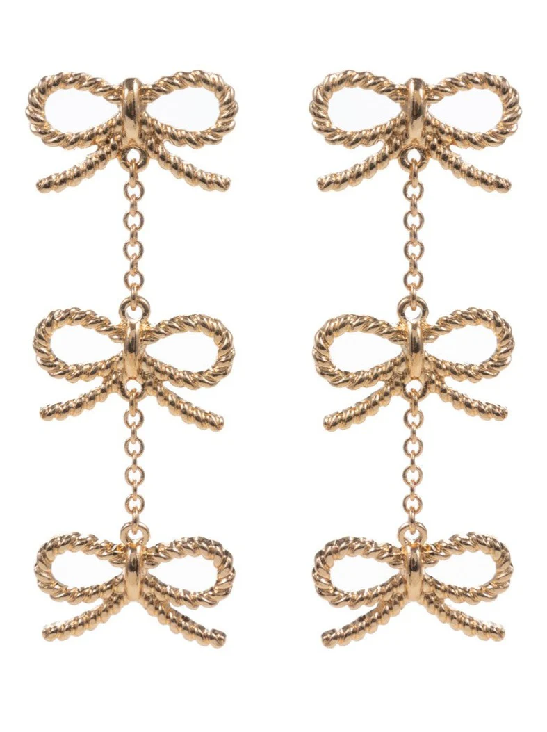 Bow Metal Linked Post Dropdown Earrings
