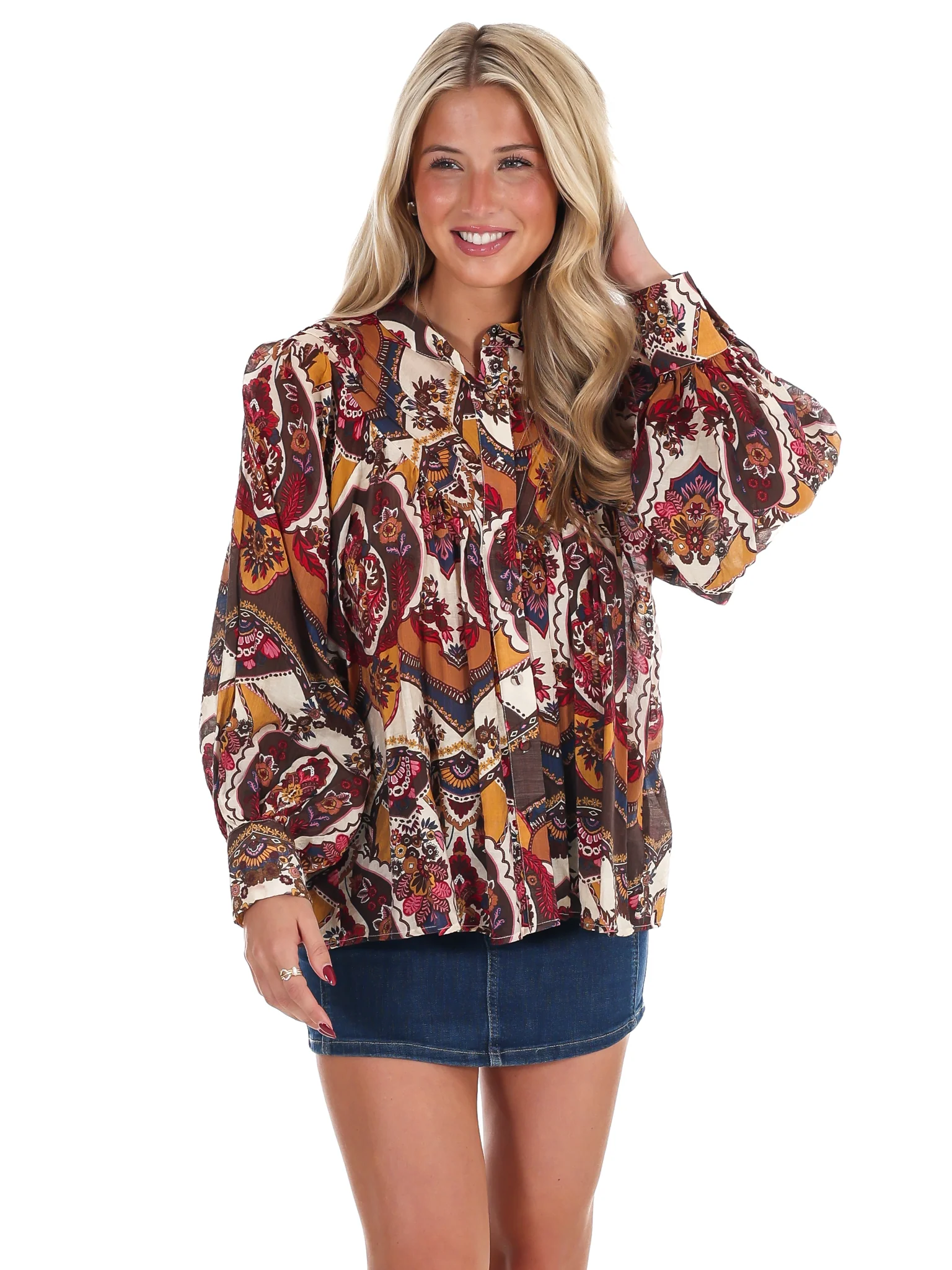 Breezy Bright Print Button Down Top - Image 11