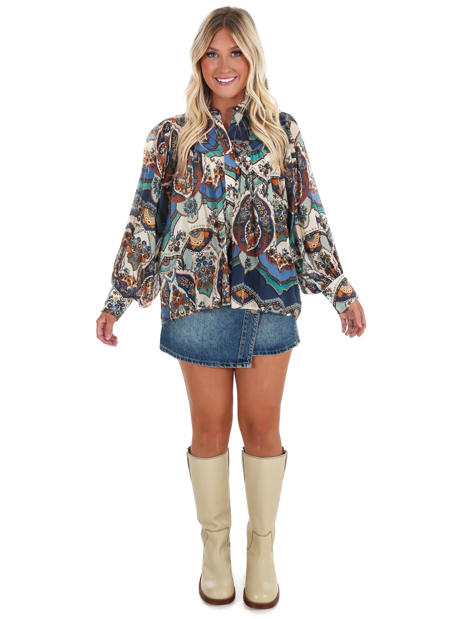 Breezy Bright Print Button Down Top - Image 6