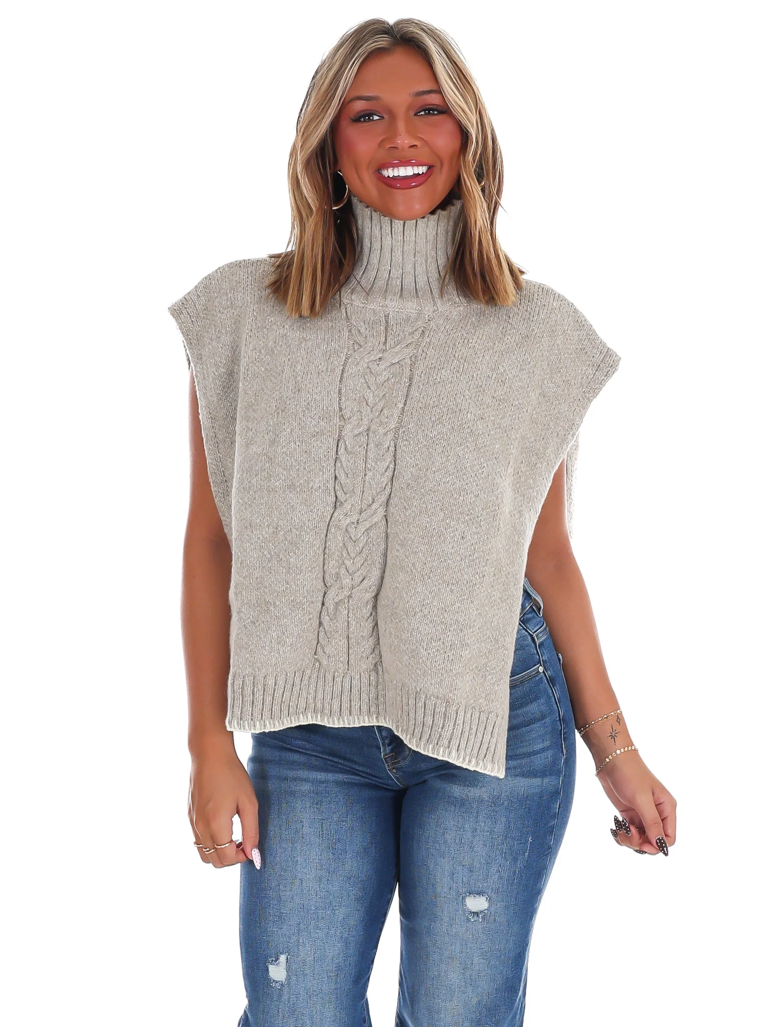 Cabin Comfort Cable Knit Poncho Sweater
