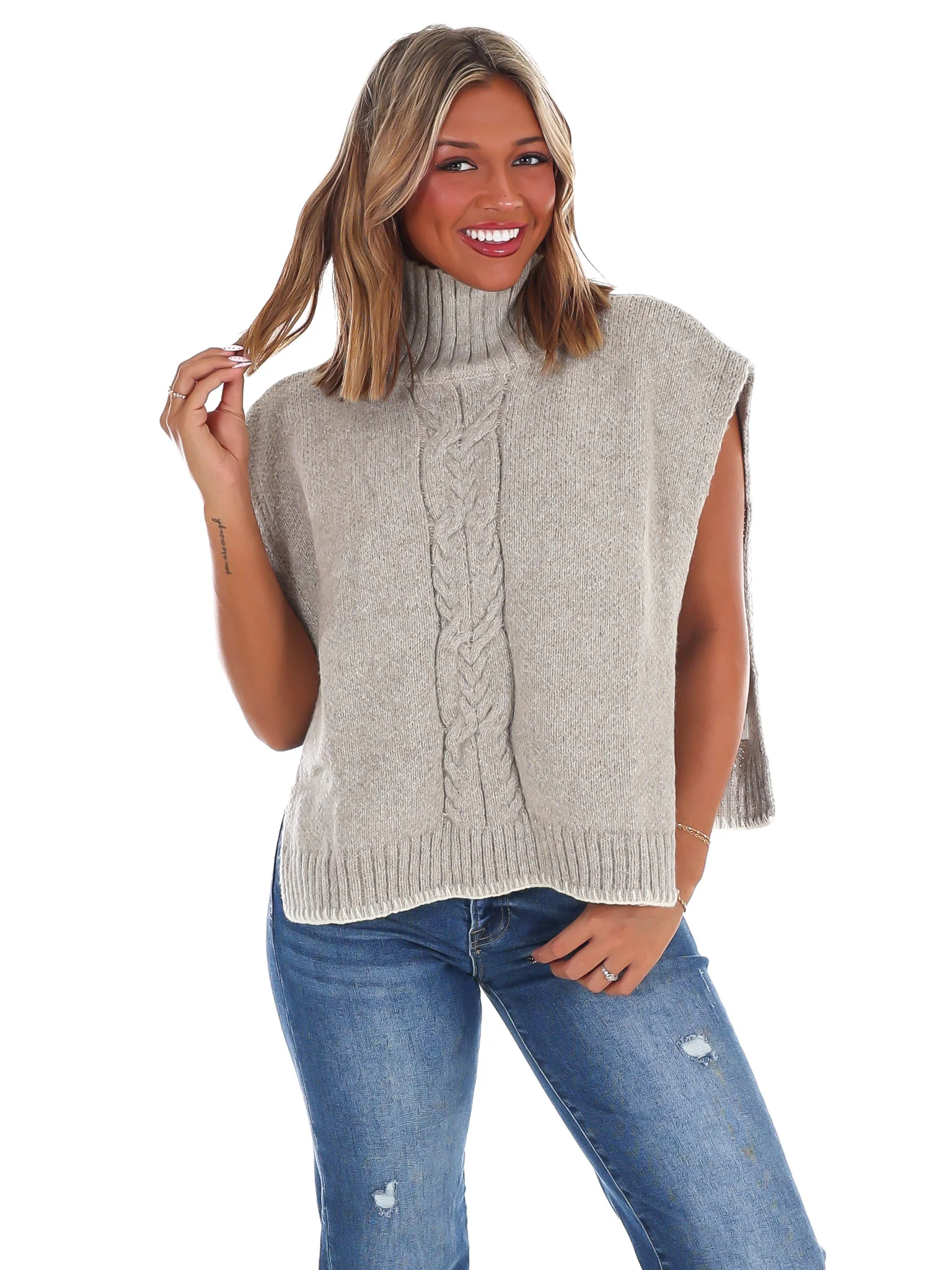 Cabin Comfort Cable Knit Poncho Sweater - Image 3