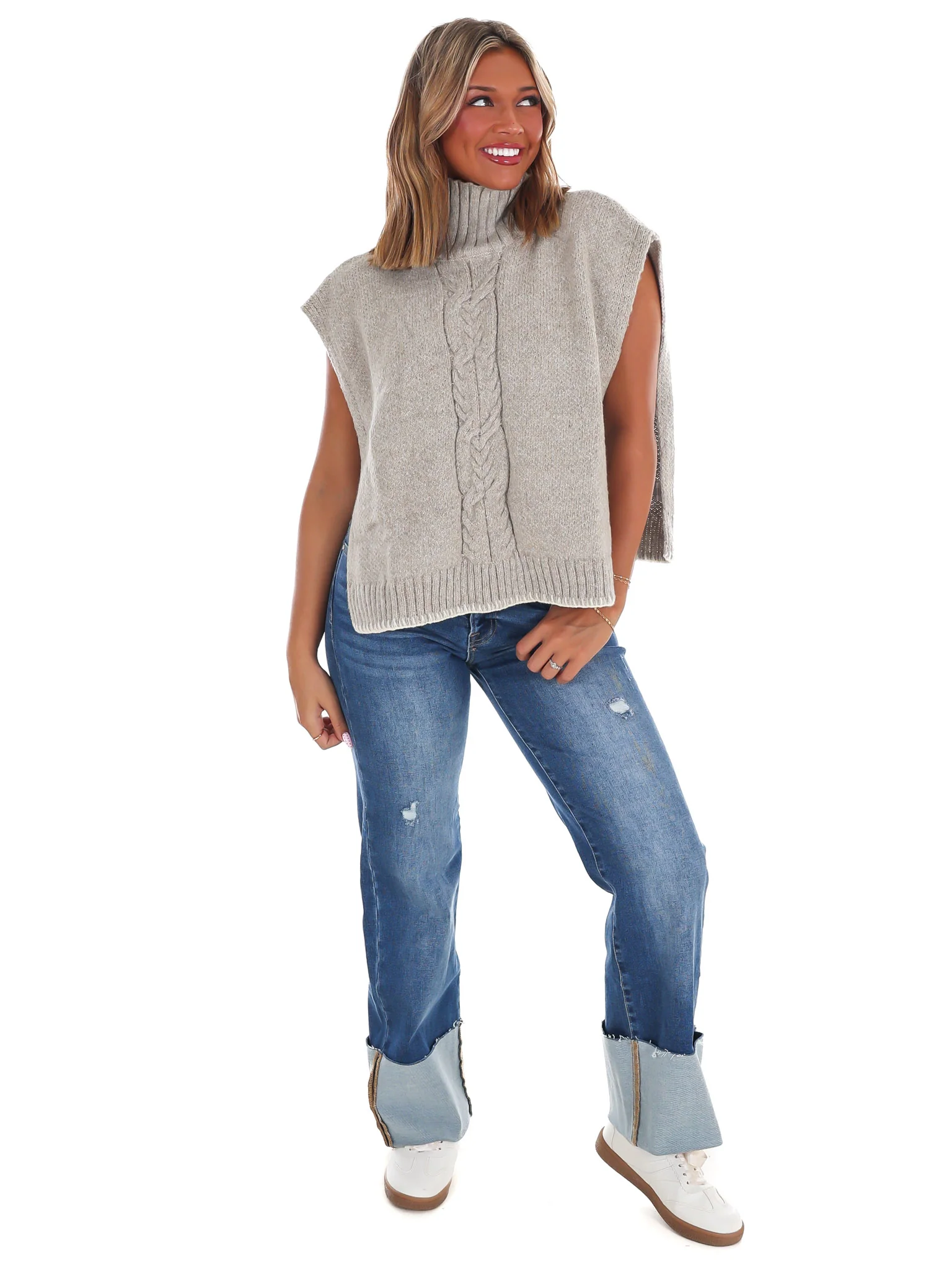 Cabin Comfort Cable Knit Poncho Sweater - Image 4