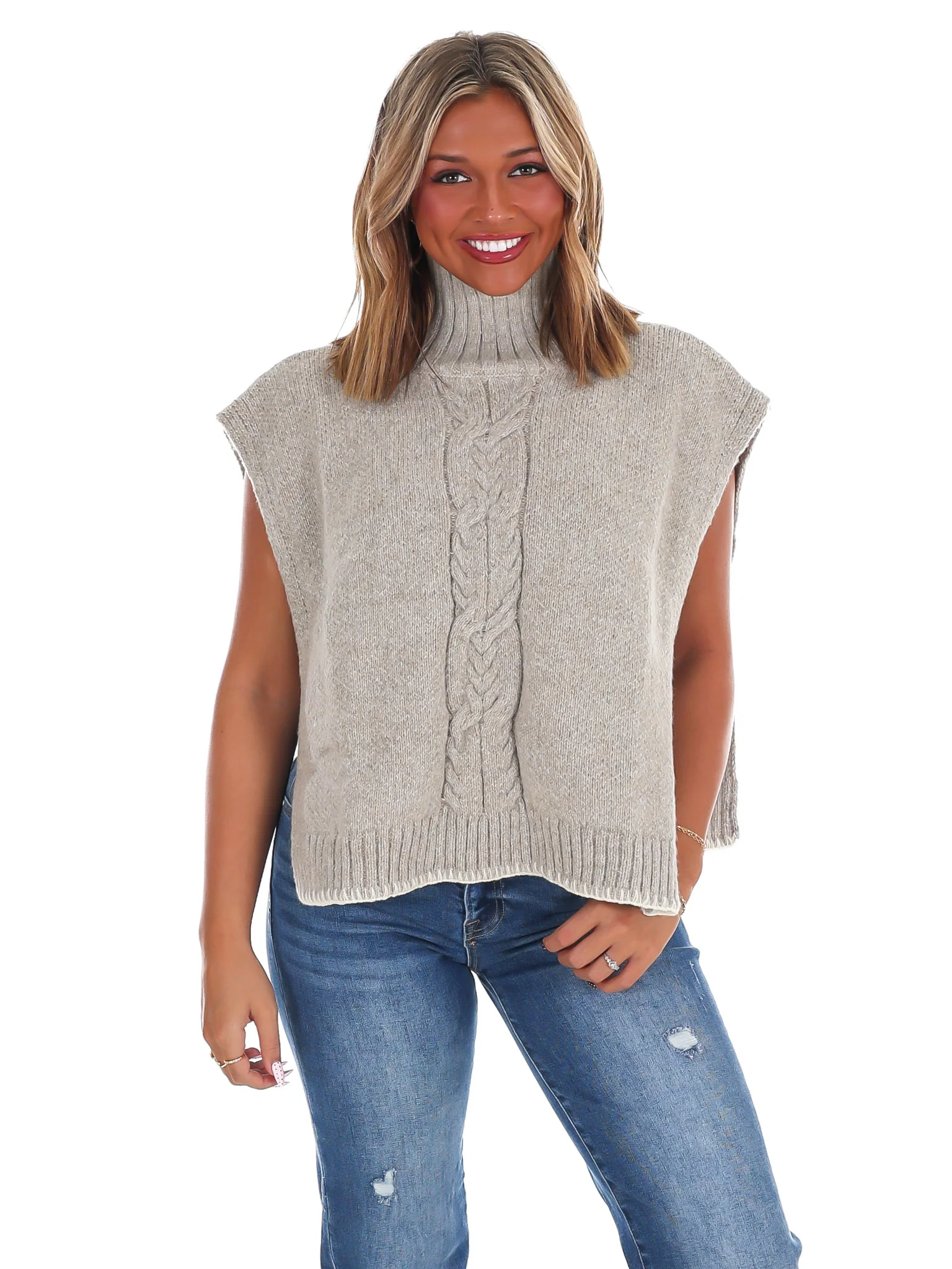 Cabin Comfort Cable Knit Poncho Sweater - Image 5