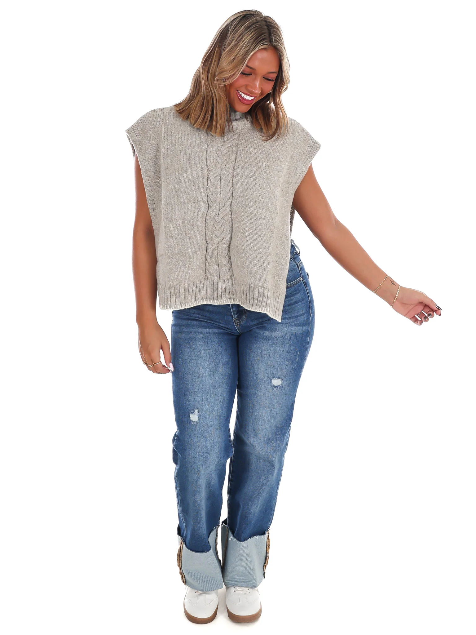 Cabin Comfort Cable Knit Poncho Sweater - Image 6