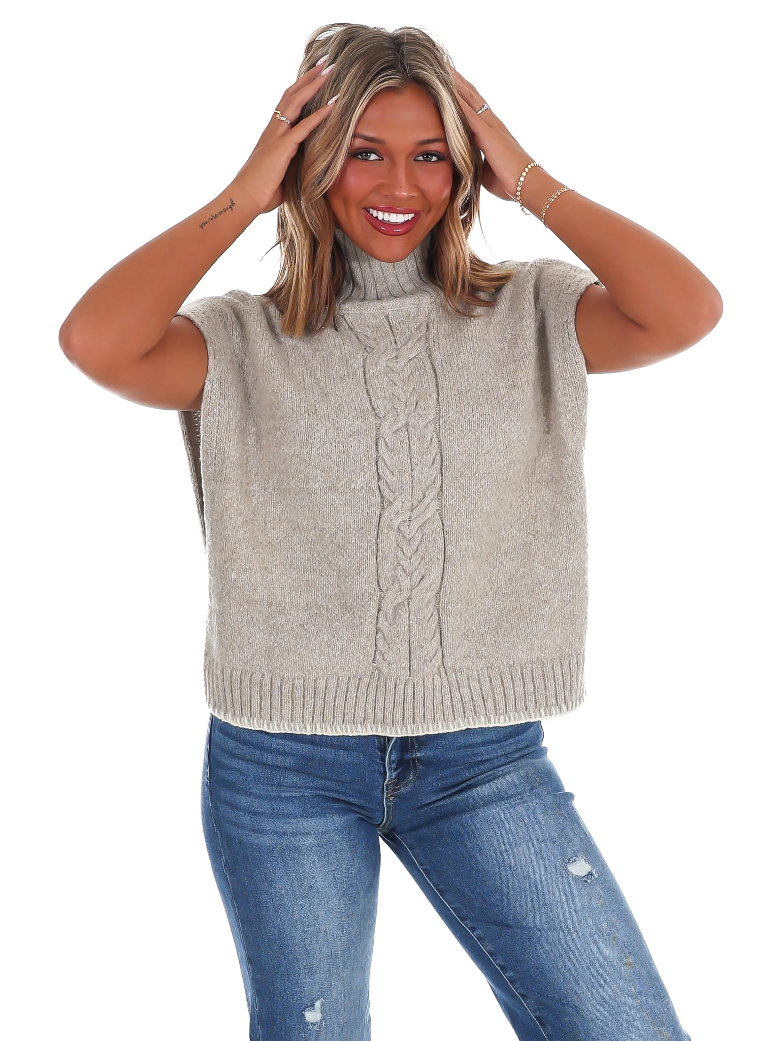 Cabin Comfort Cable Knit Poncho Sweater - Image 7