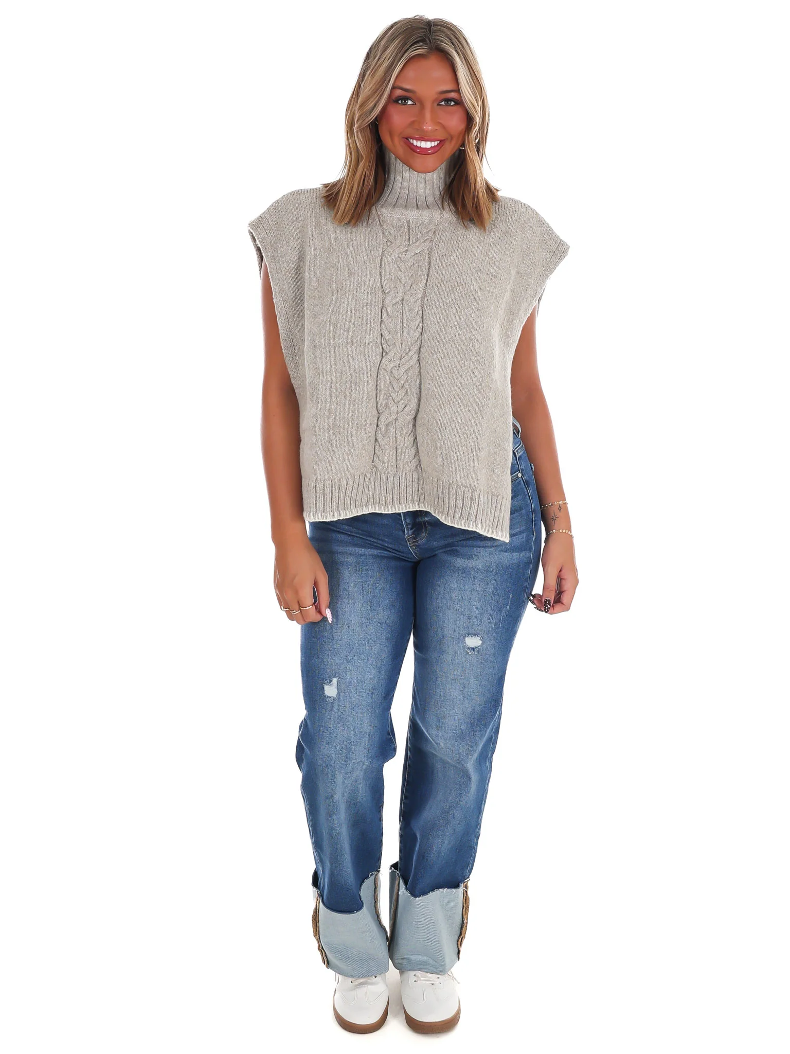 Cabin Comfort Cable Knit Poncho Sweater - Image 8