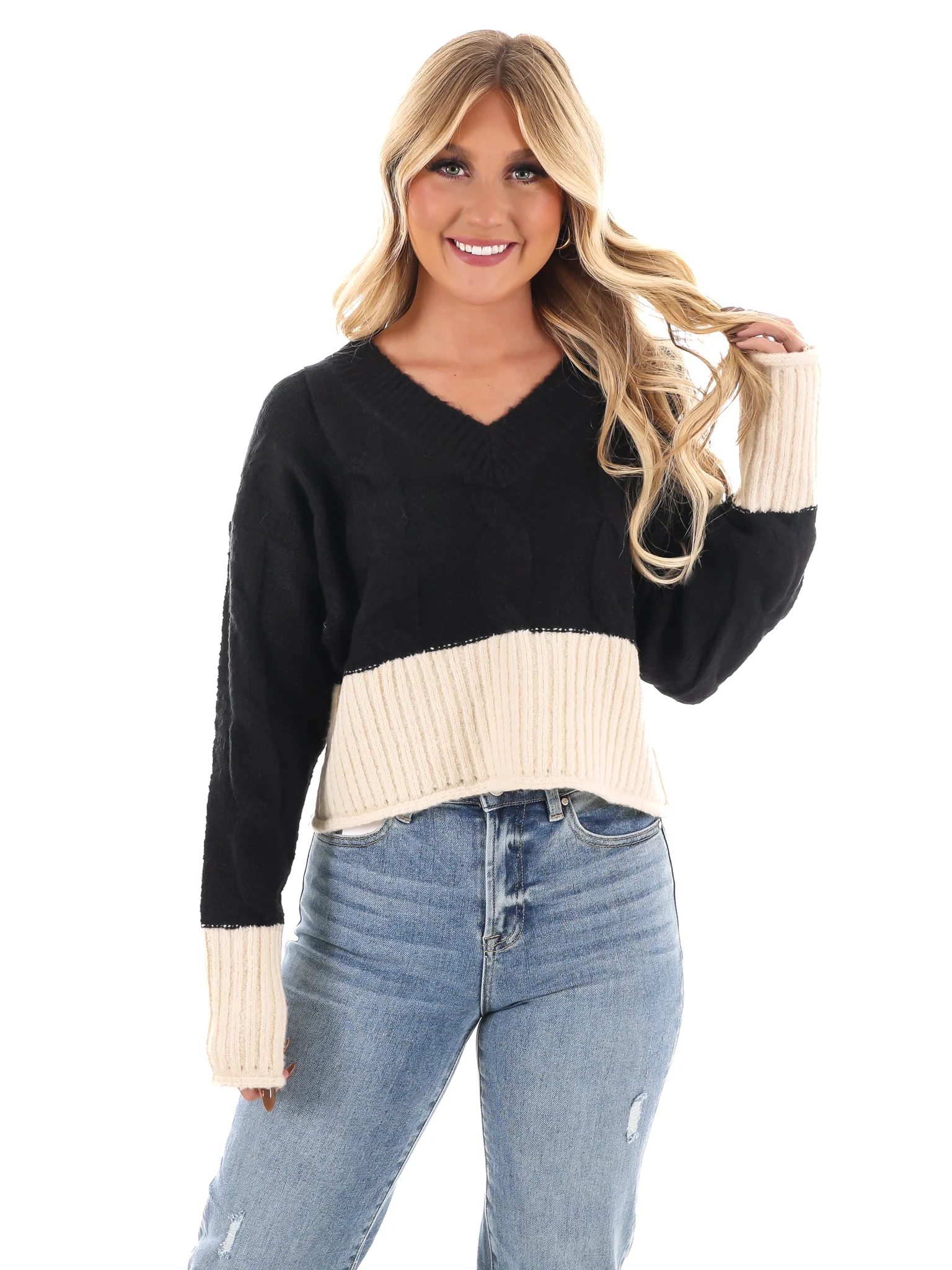 Cable Charm Crop Sweater - Image 3