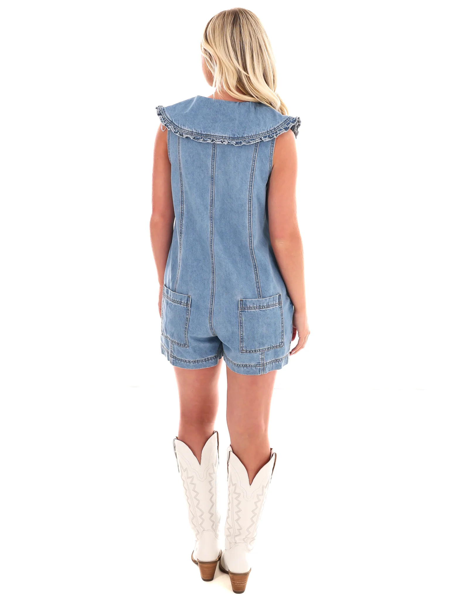 Can't Hurry Love Denim Romper - Image 7