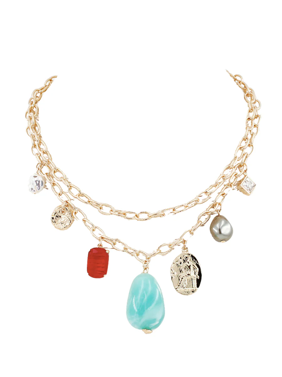 Chainlink Natural Stone Pendant Necklace - Image 2