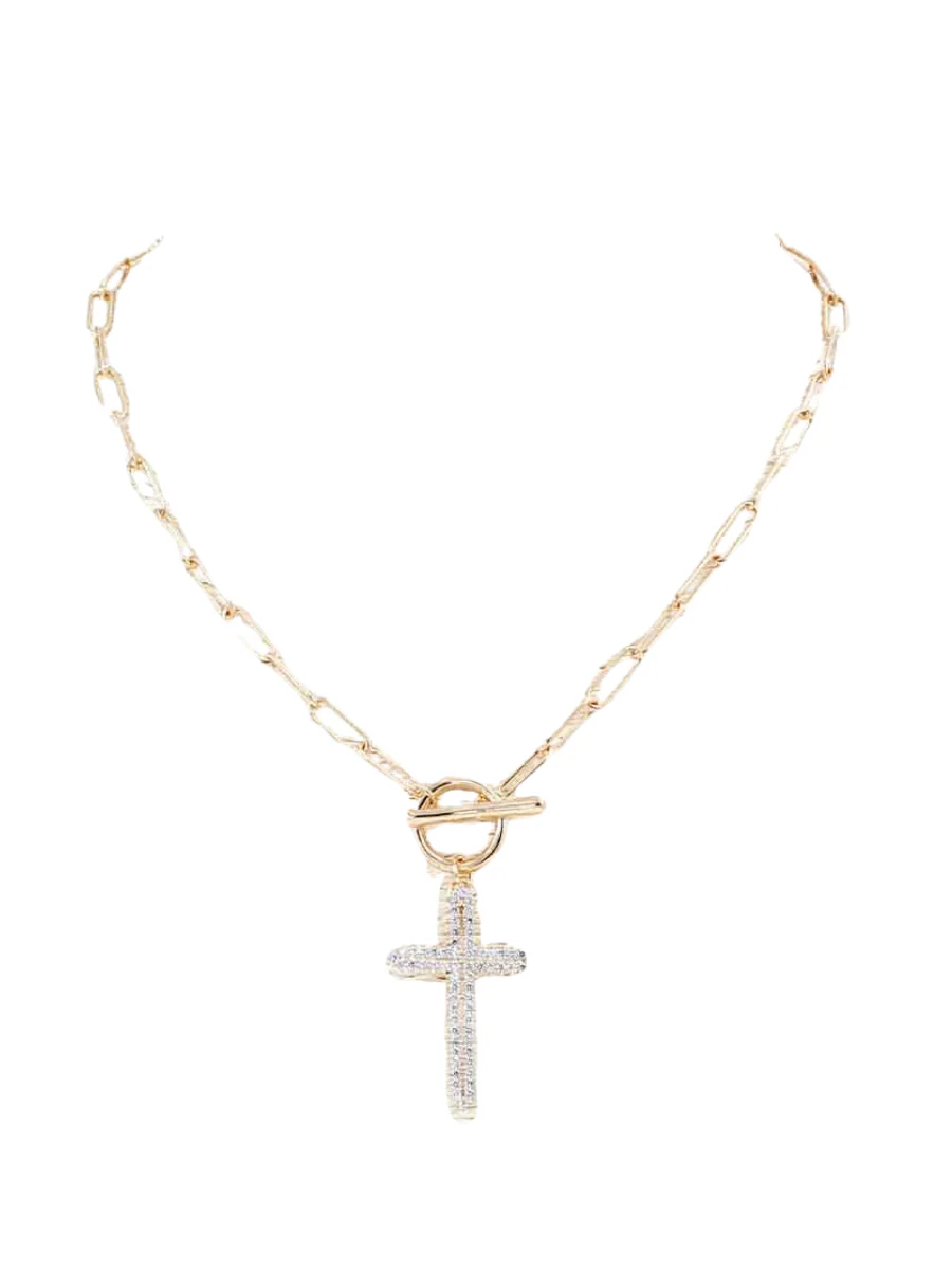 Chainlink Rhinestone Cross Necklace