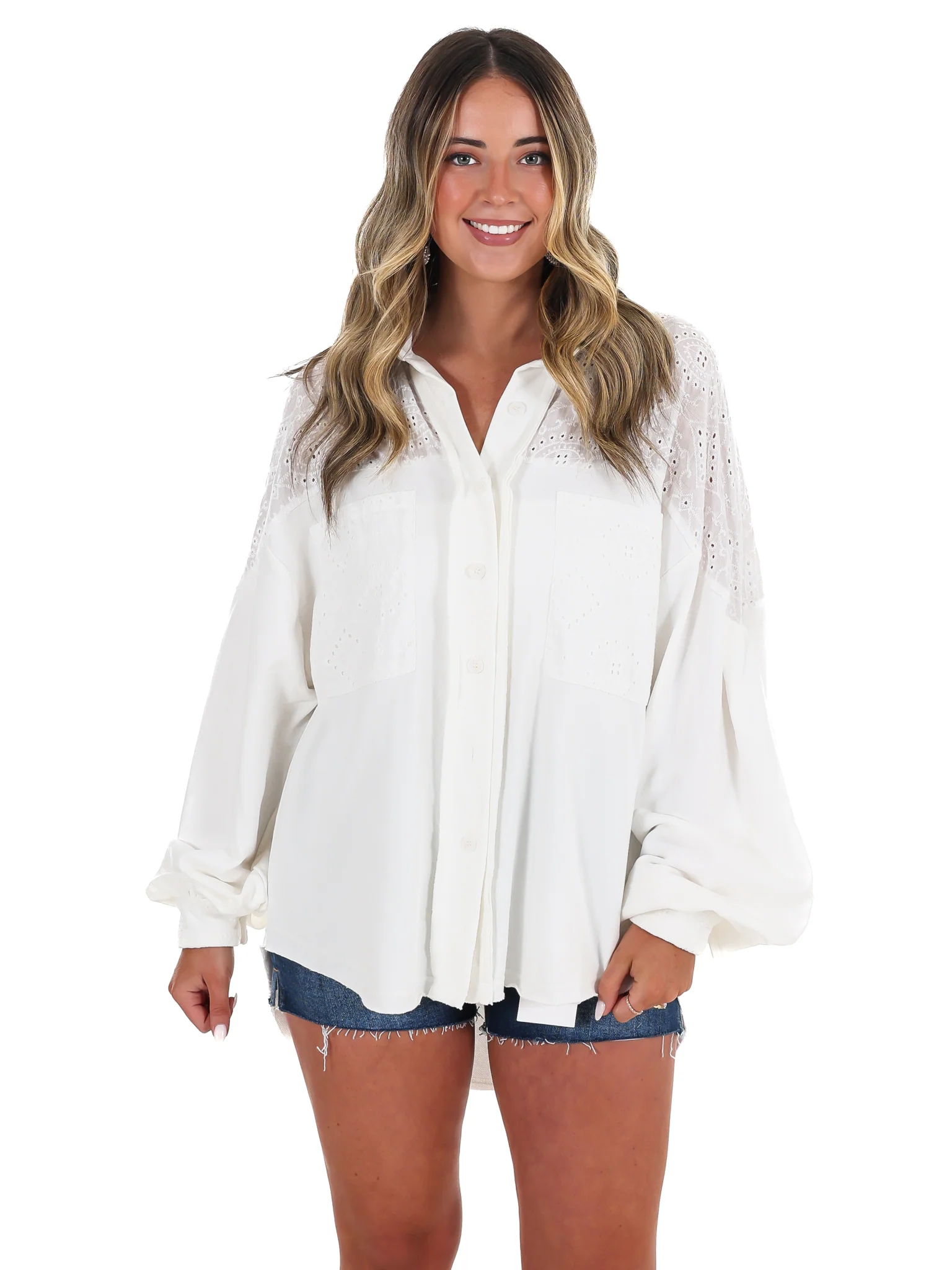 Chasing Daylight Eyelet Button Up Top - Image 5
