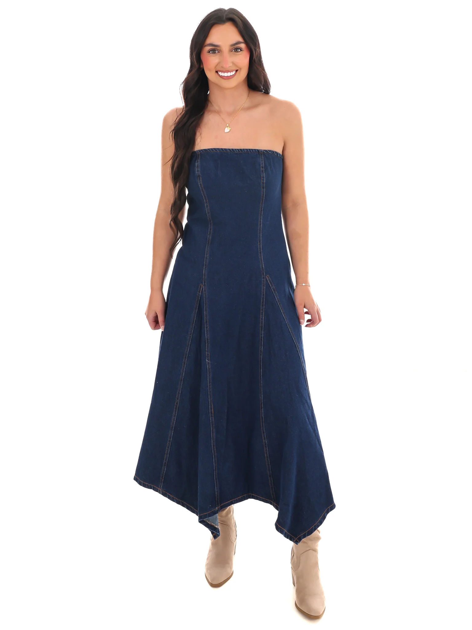 Chasing Joy Denim Tube Midi Dress - Image 2