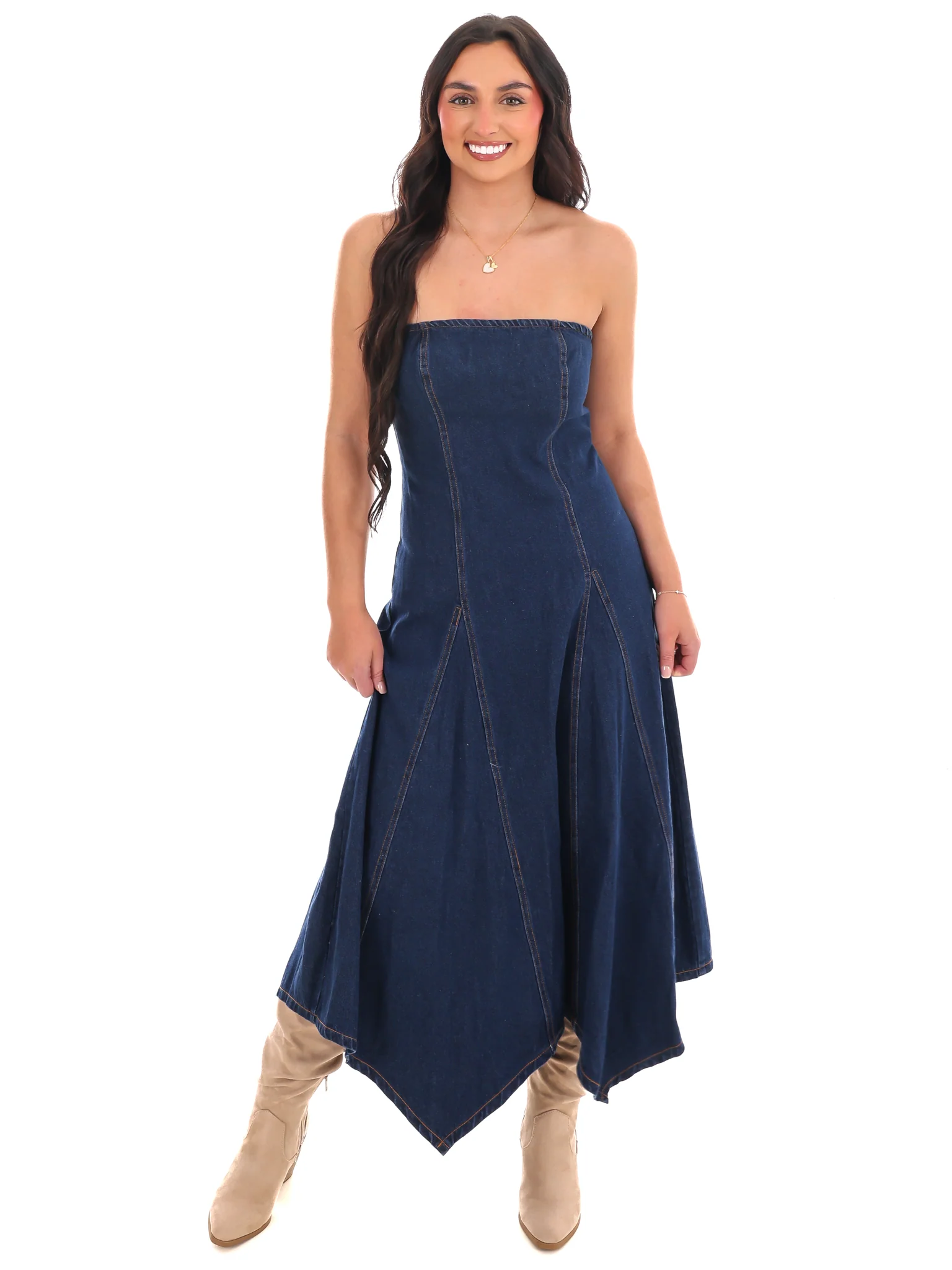 Chasing Joy Denim Tube Midi Dress - Image 5