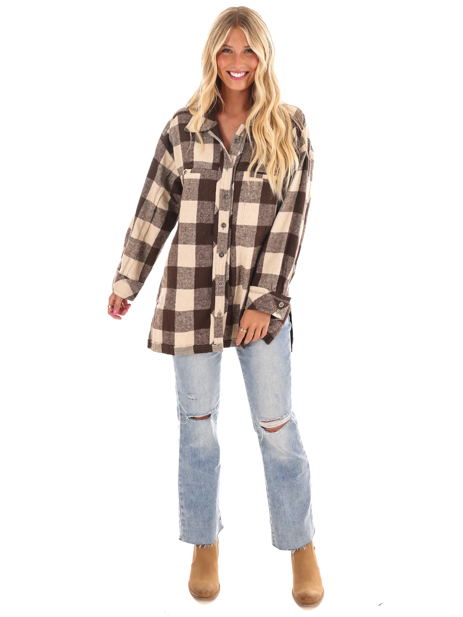 Checker Print Button Down Shacket - Image 2