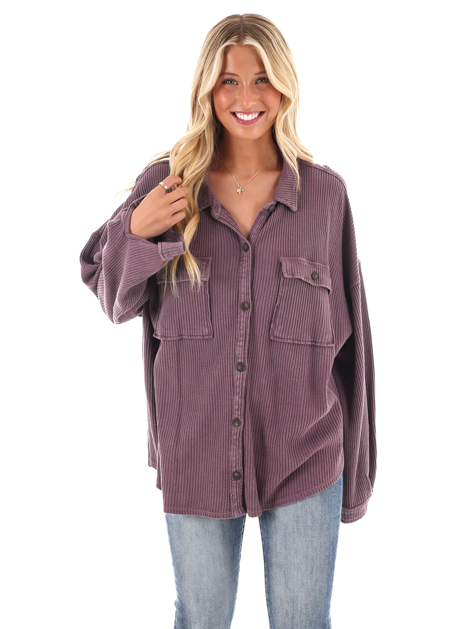 Chilly Days Waffle Knit Button Up Top - Image 18