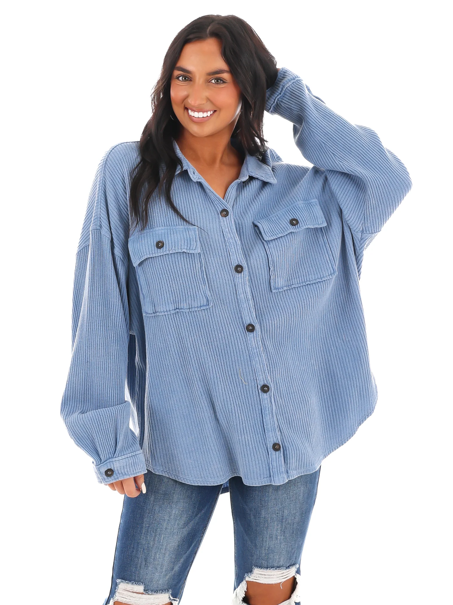 Chilly Days Waffle Knit Button Up Top - Image 29
