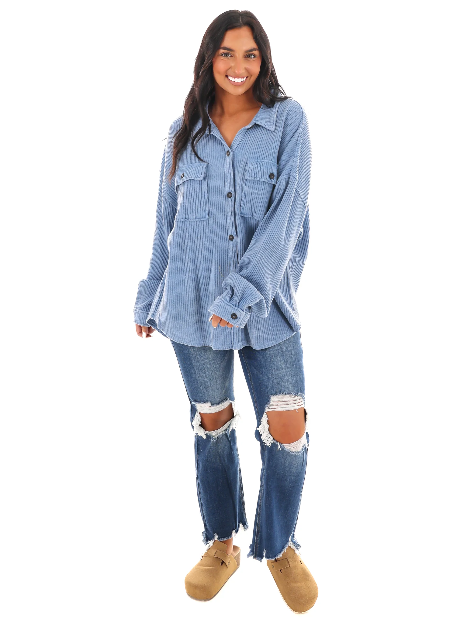Chilly Days Waffle Knit Button Up Top - Image 30