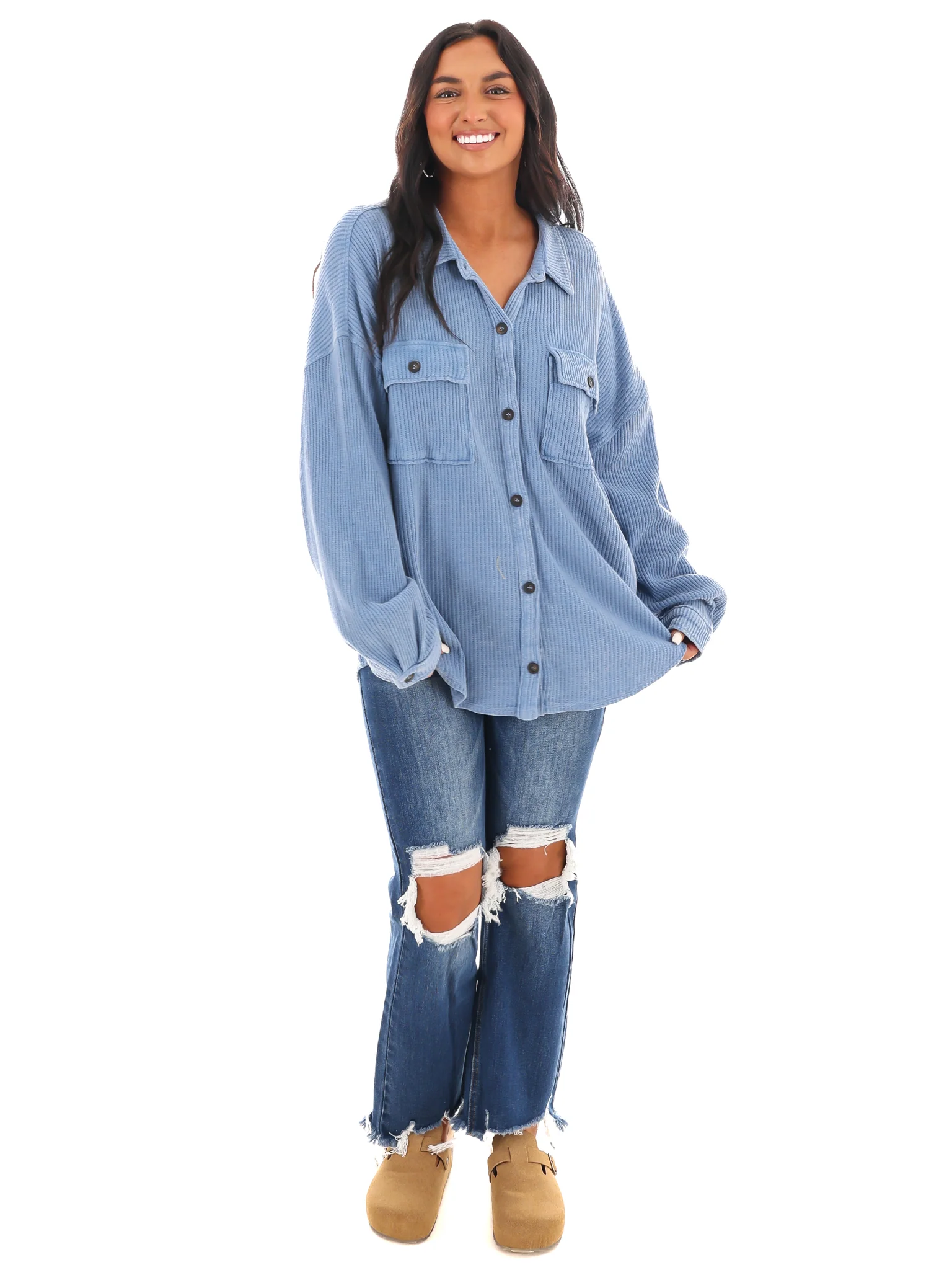 Chilly Days Waffle Knit Button Up Top - Image 32