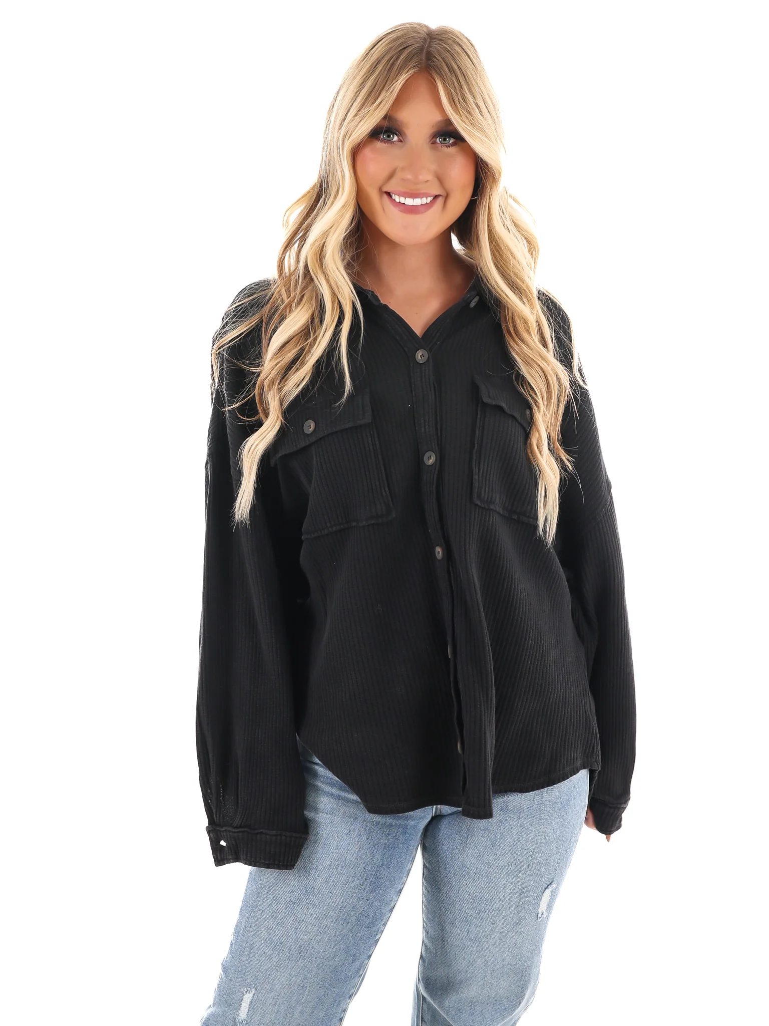 Chilly Days Waffle Knit Button Up Top - Image 36