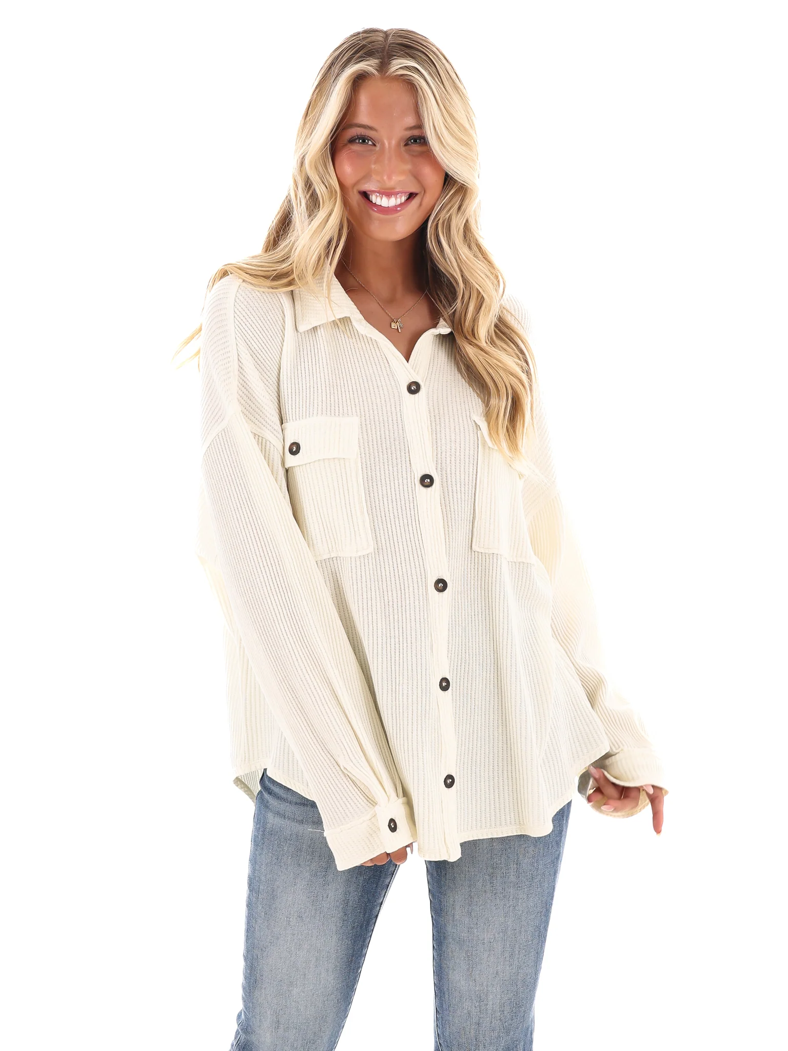 Chilly Days Waffle Knit Button Up Top - Image 45