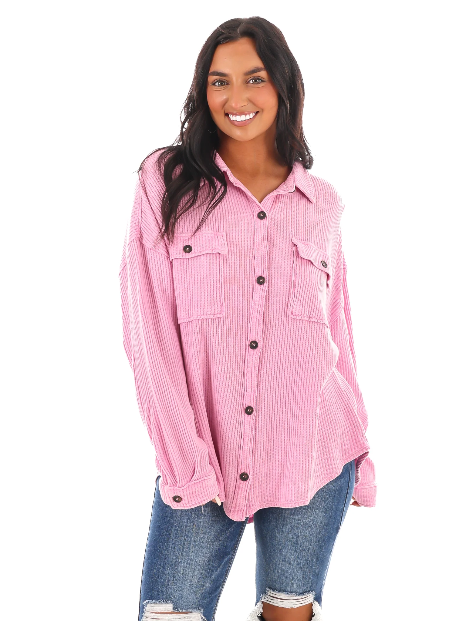 Chilly Days Waffle Knit Button Up Top - Image 5
