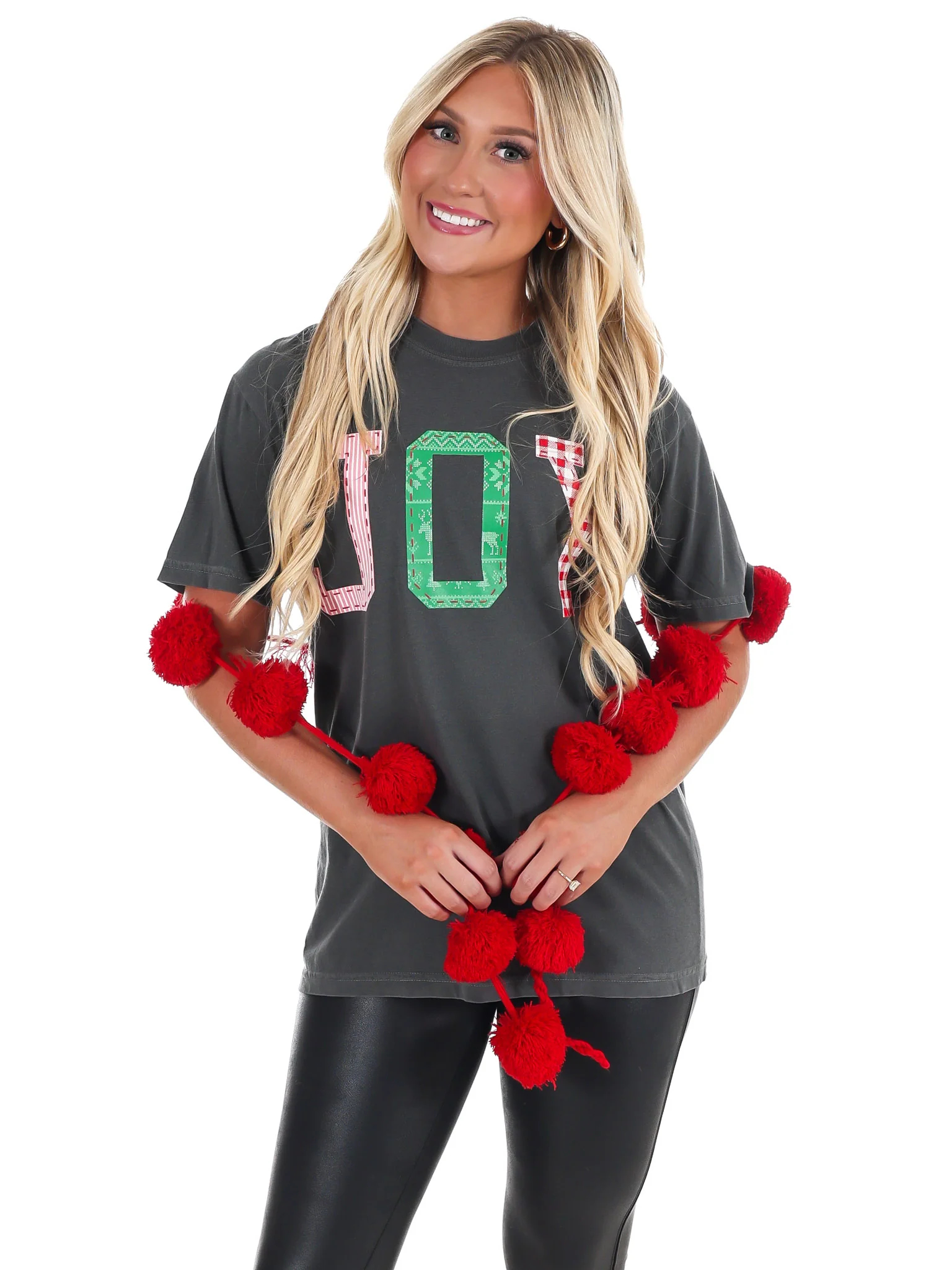 Christmas Holiday JOY Quilted Puff Ink Tee - Image 3