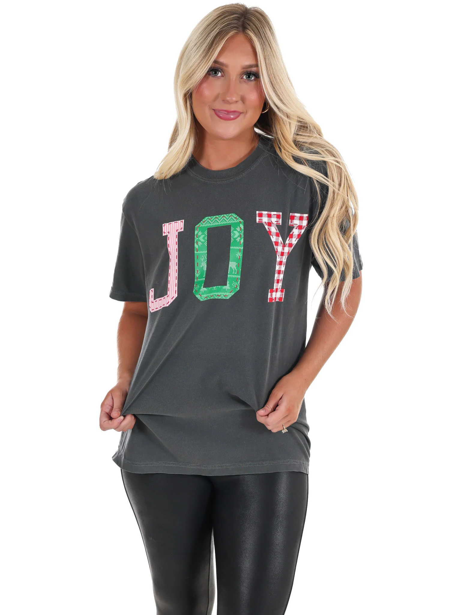 Christmas Holiday JOY Quilted Puff Ink Tee - Image 9