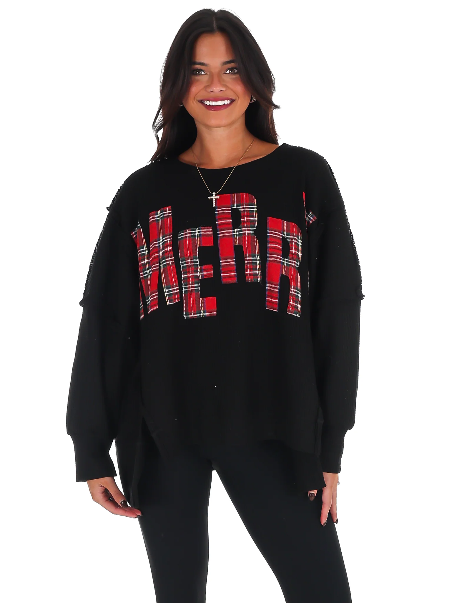 Christmas Plaid Merry Waffle Knit Pullover - Image 8