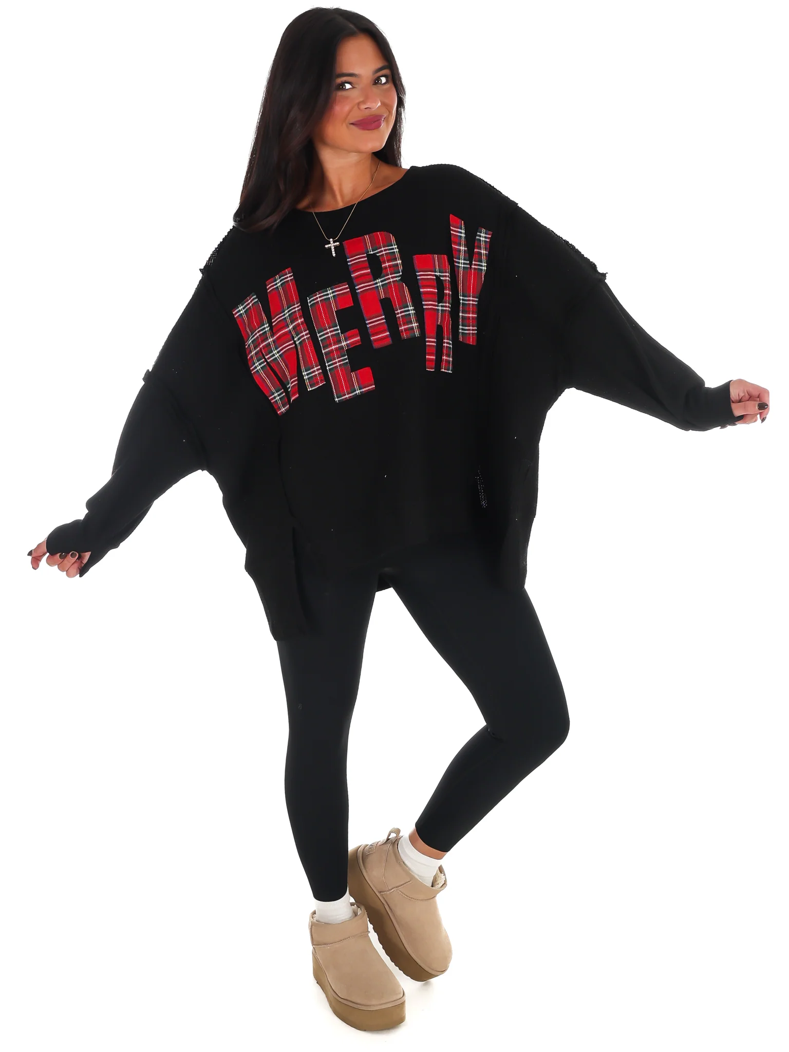 Christmas Plaid Merry Waffle Knit Pullover - Image 9