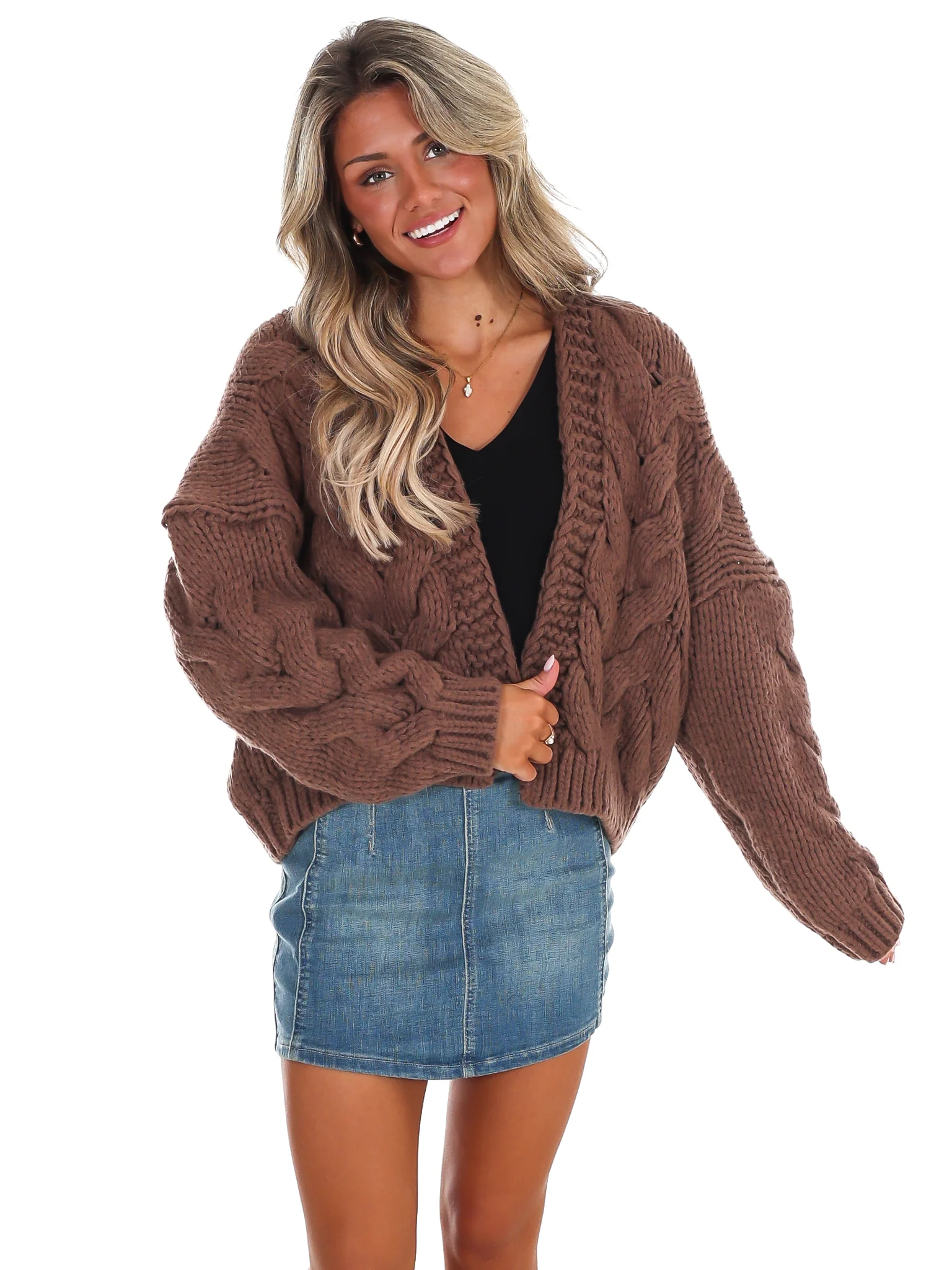 Chunky Cable Knit Open Cardigan