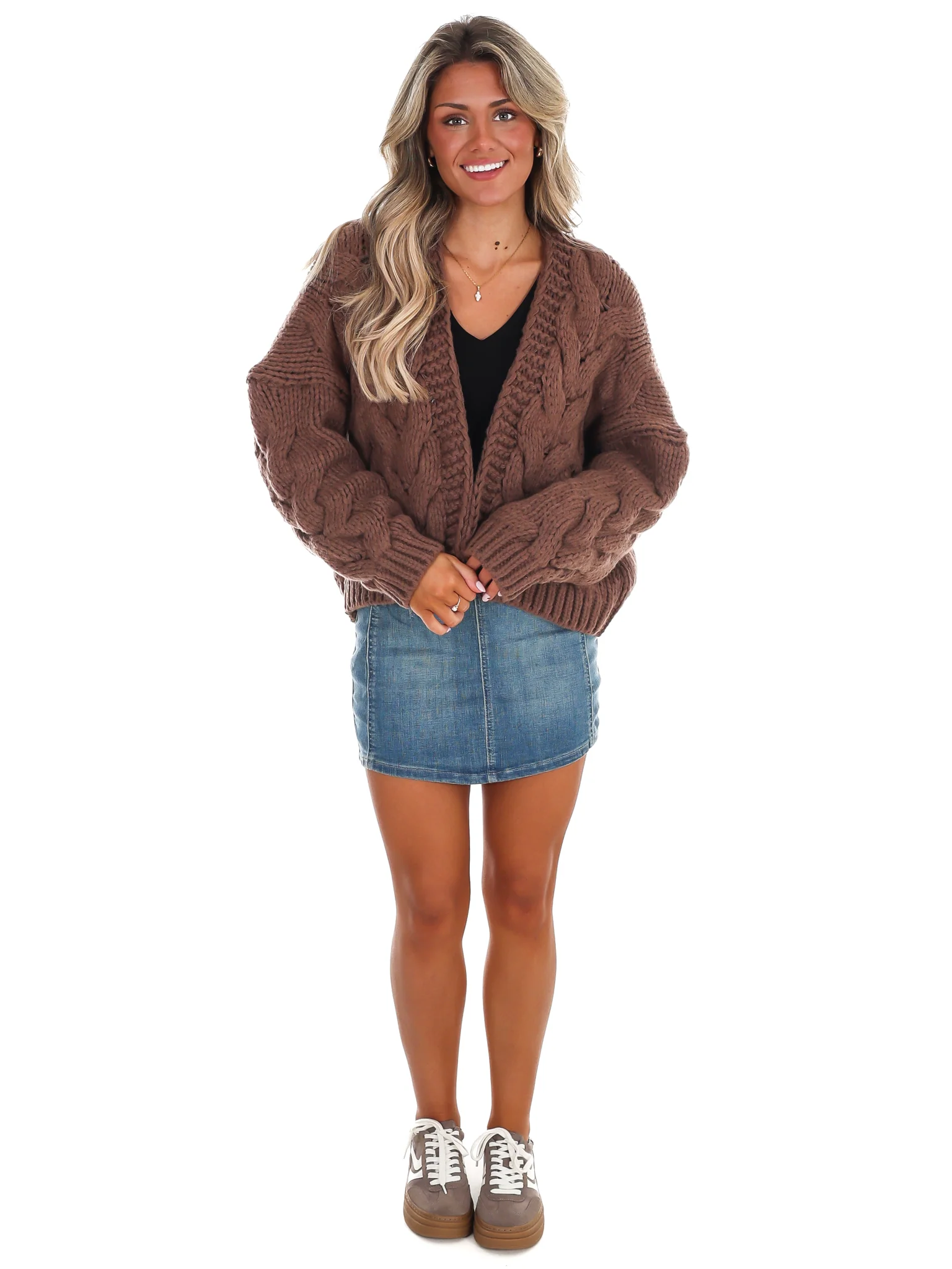 Chunky Cable Knit Open Cardigan - Image 2